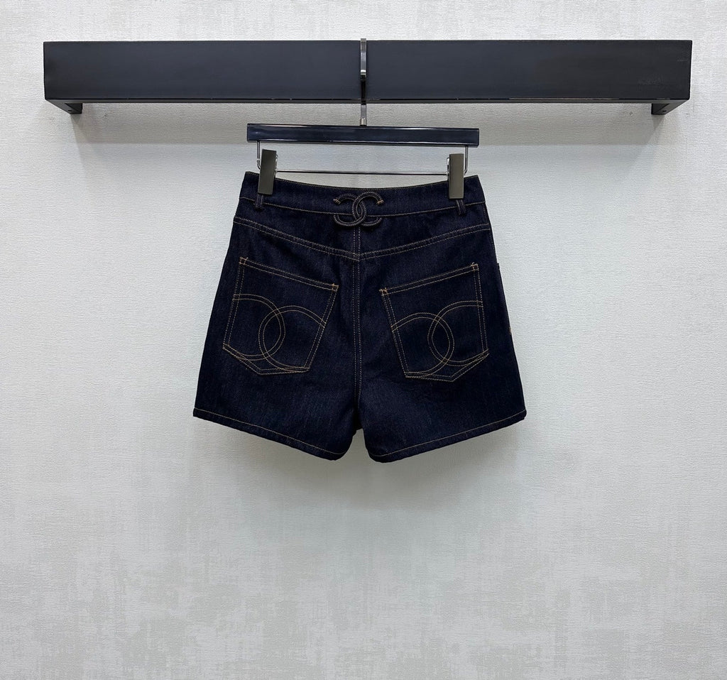 26SS New Embroidered Backpack Button Denim Shorts
