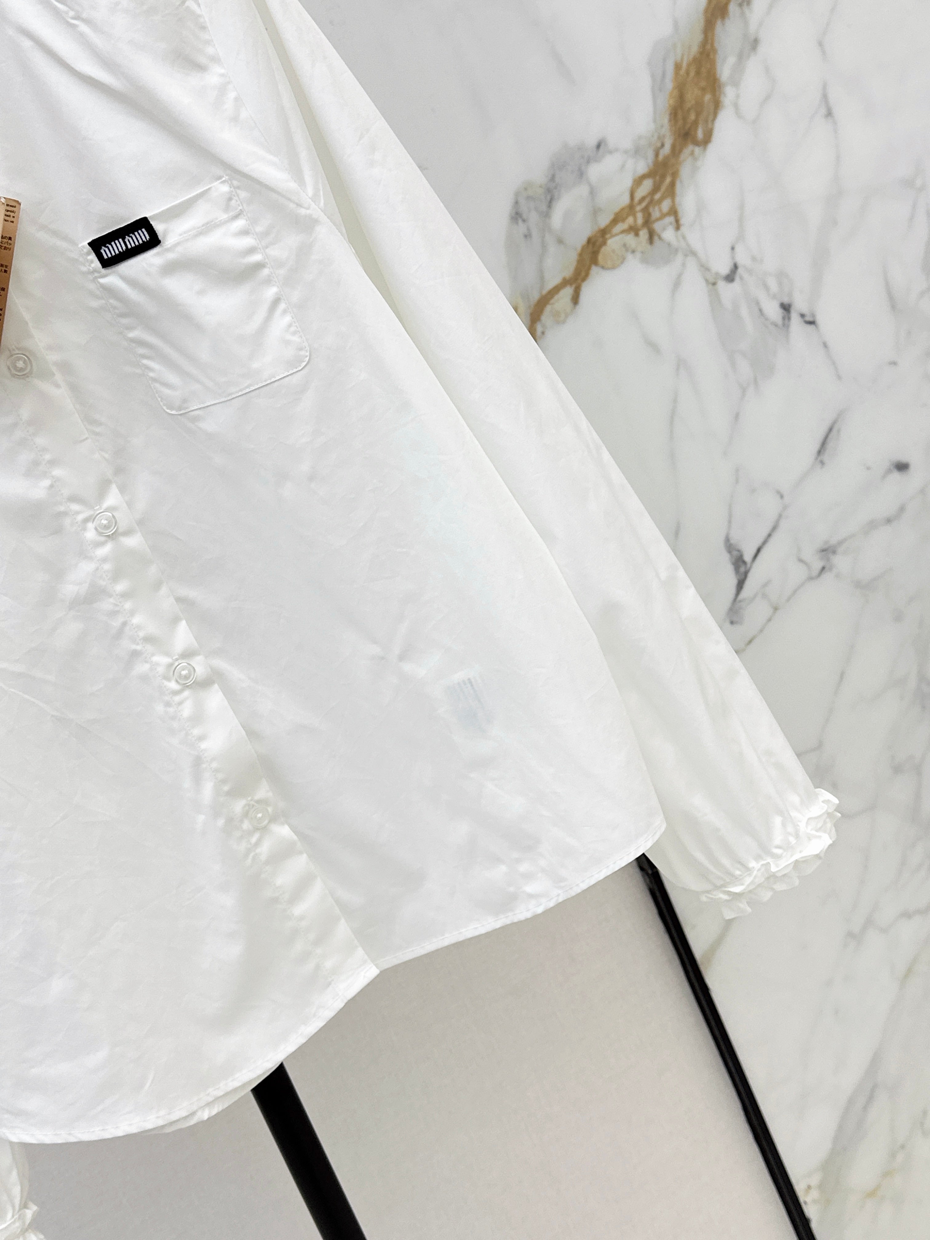 26SS New Logo-Decorated Ruffled Stand Collar Shirt