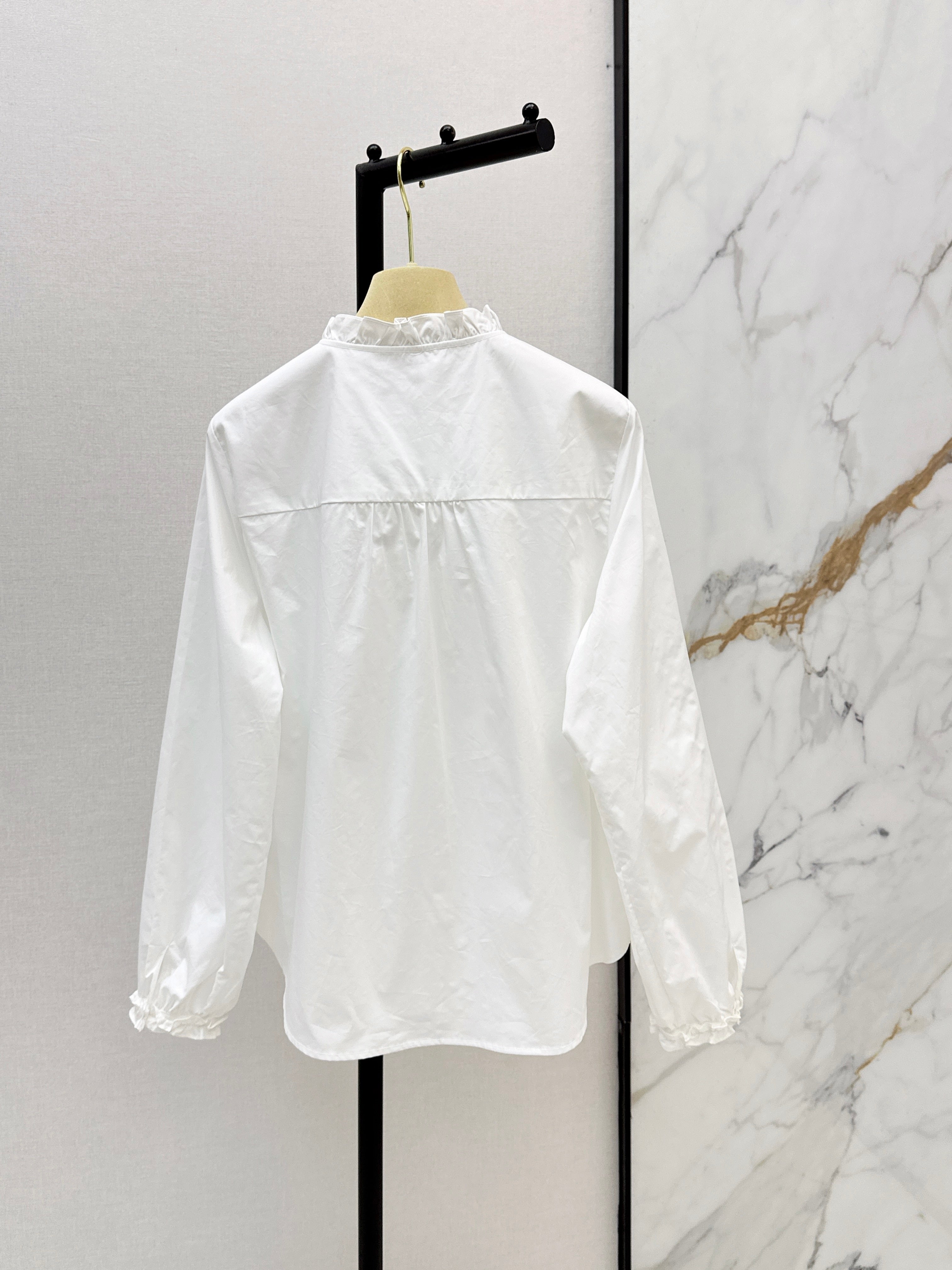 26SS New Logo-Decorated Ruffled Stand Collar Shirt