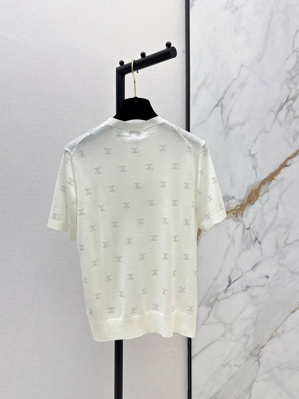 26SS Rhinestone Short-Sleeve Knit Top