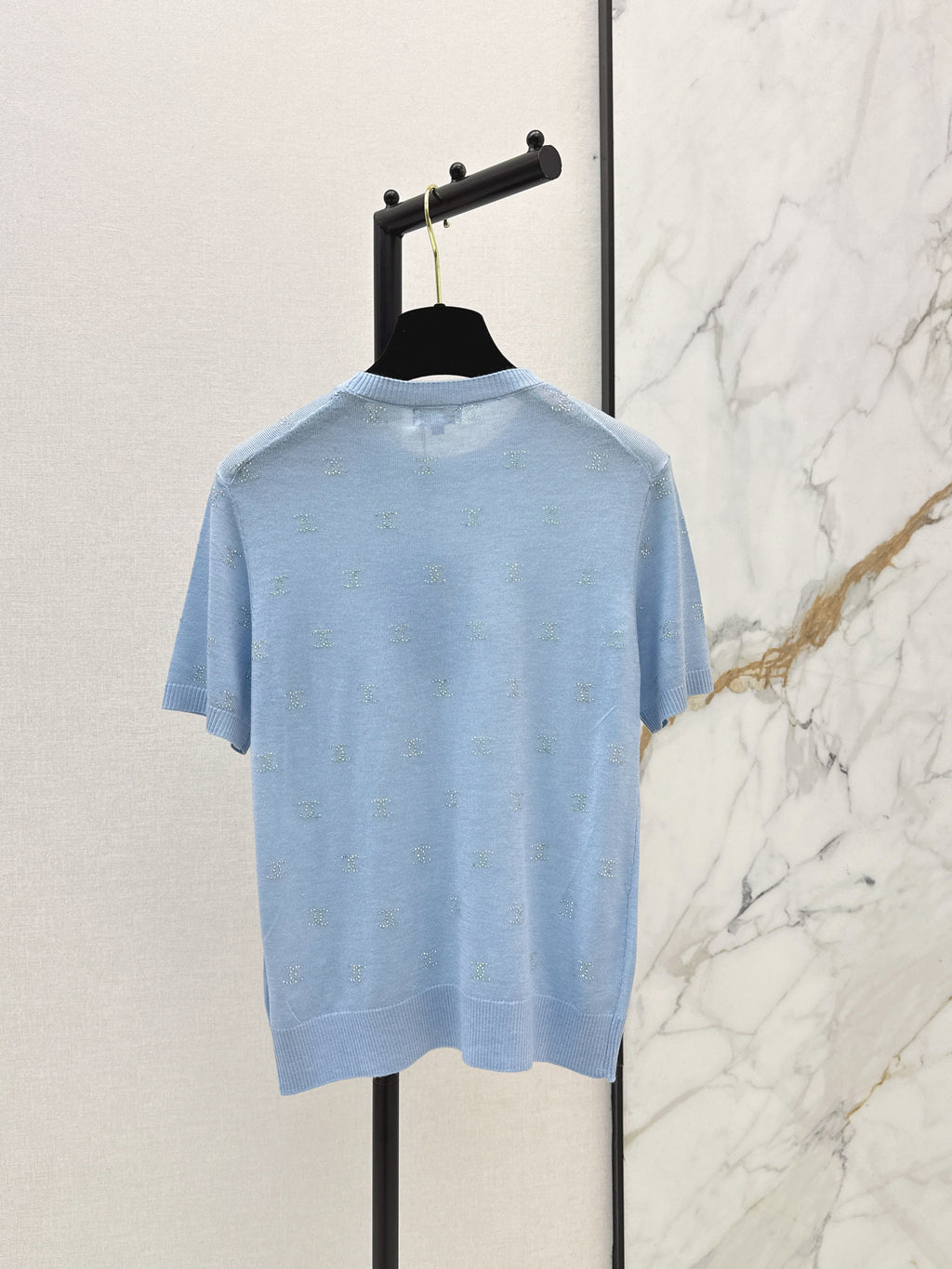 26SS Rhinestone Short-Sleeve Knit Top