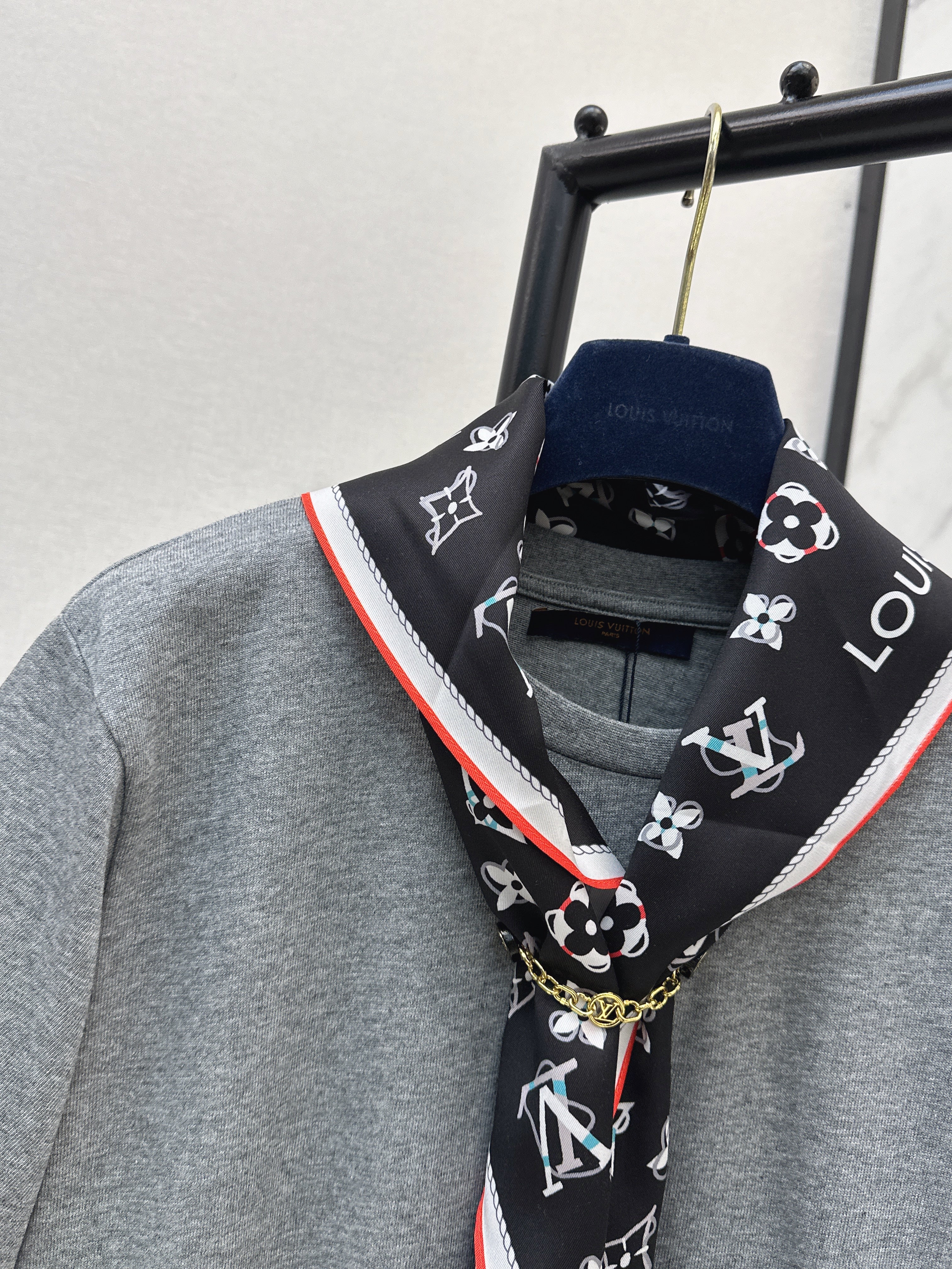 26SS New Arrival: Longline T-Shirt with Printed Silk Scarf Embellishment