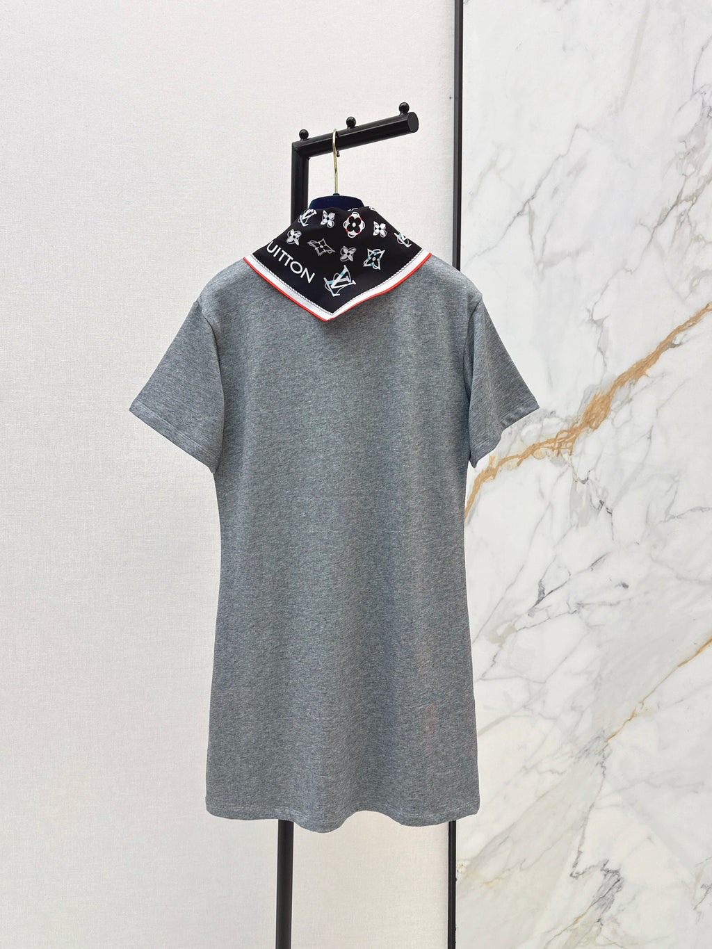 26SS New Arrival: Longline T-Shirt with Printed Silk Scarf Embellishment