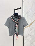 26SS New Arrival: Short-Length T-Shirt with Printed Silk Scarf Embellishment