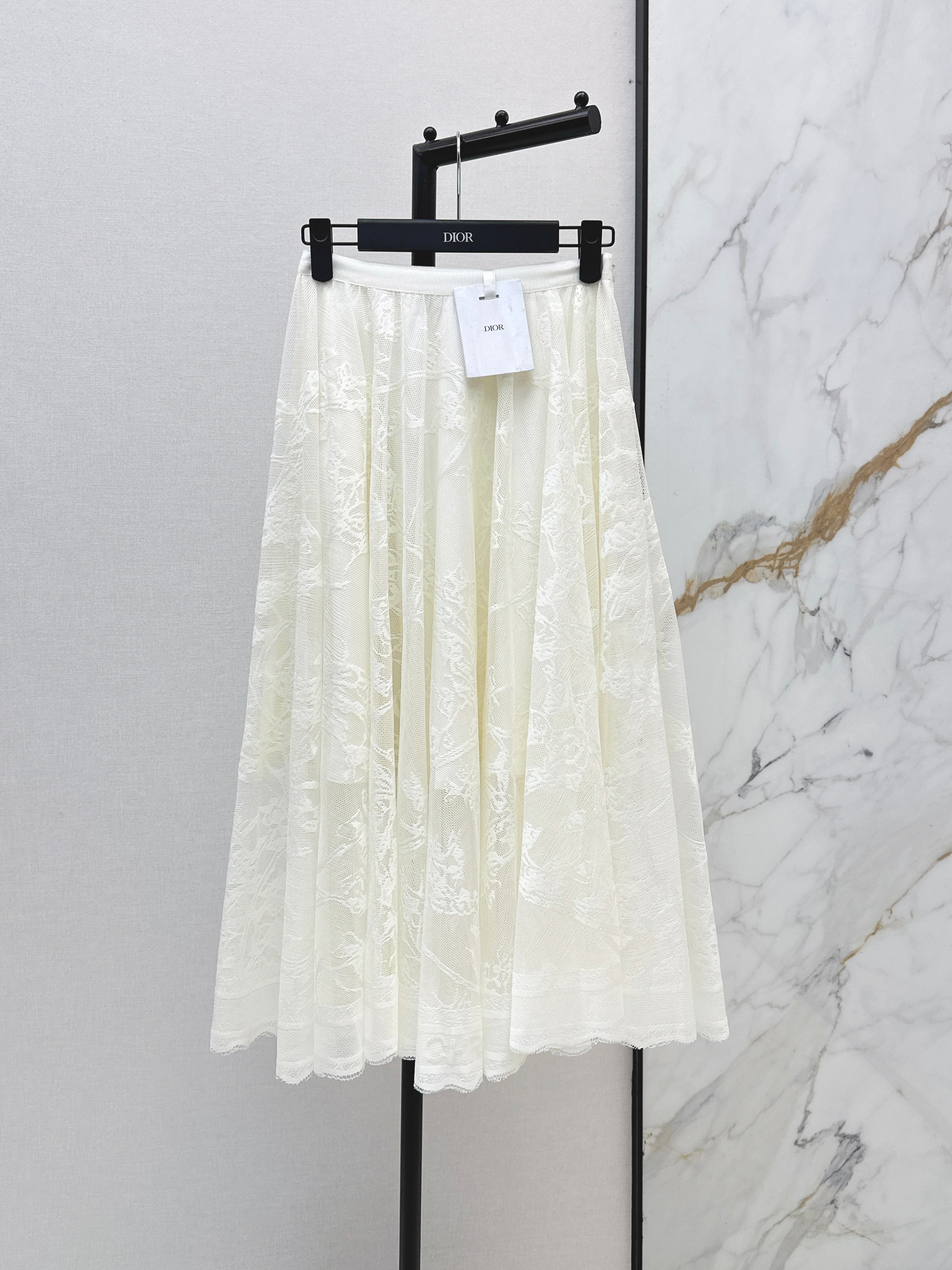 26SS French Jacquard Lace Maxi Skirt