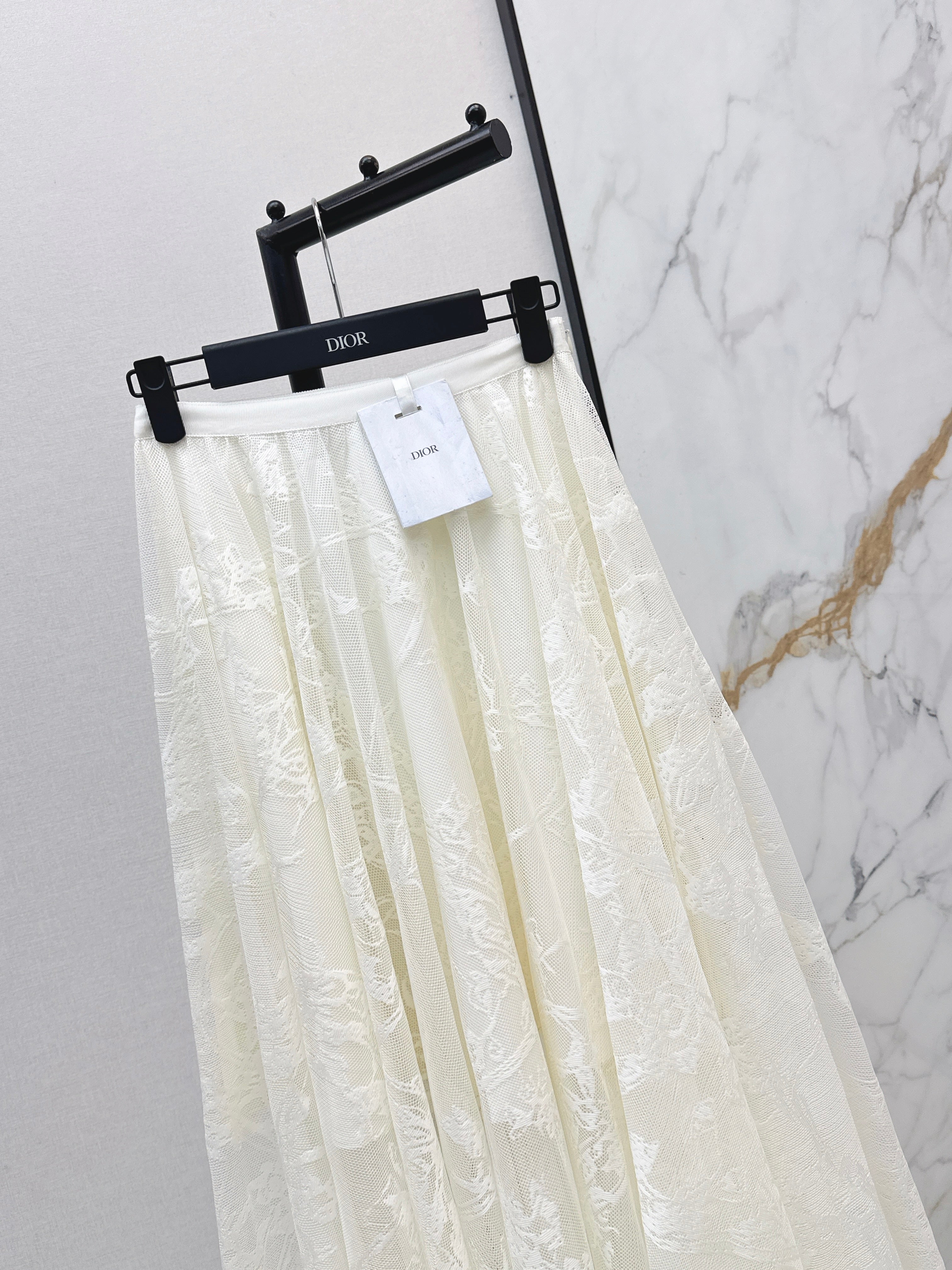 26SS French Jacquard Lace Maxi Skirt