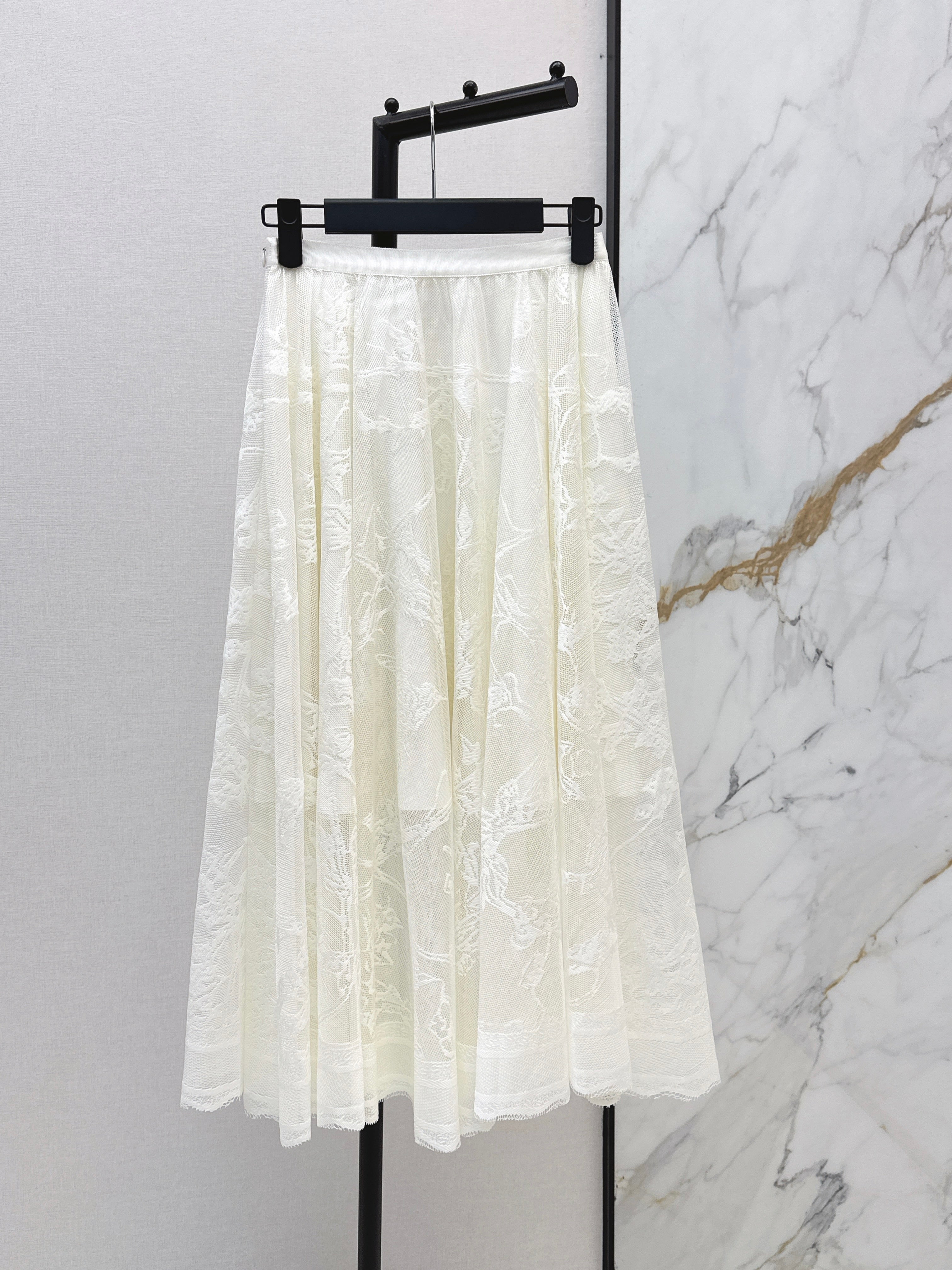 26SS French Jacquard Lace Maxi Skirt