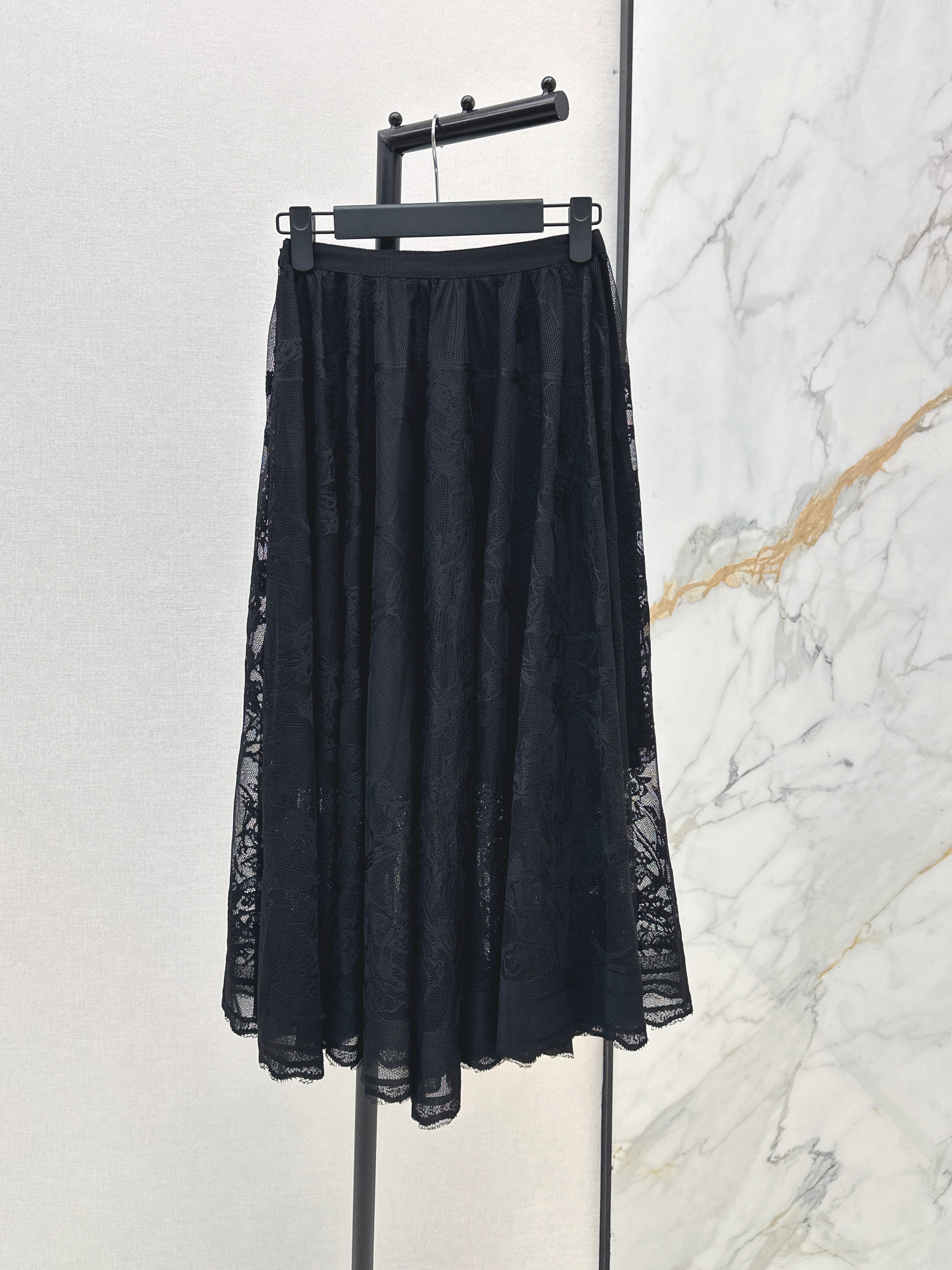 26SS French Jacquard Lace Maxi Skirt