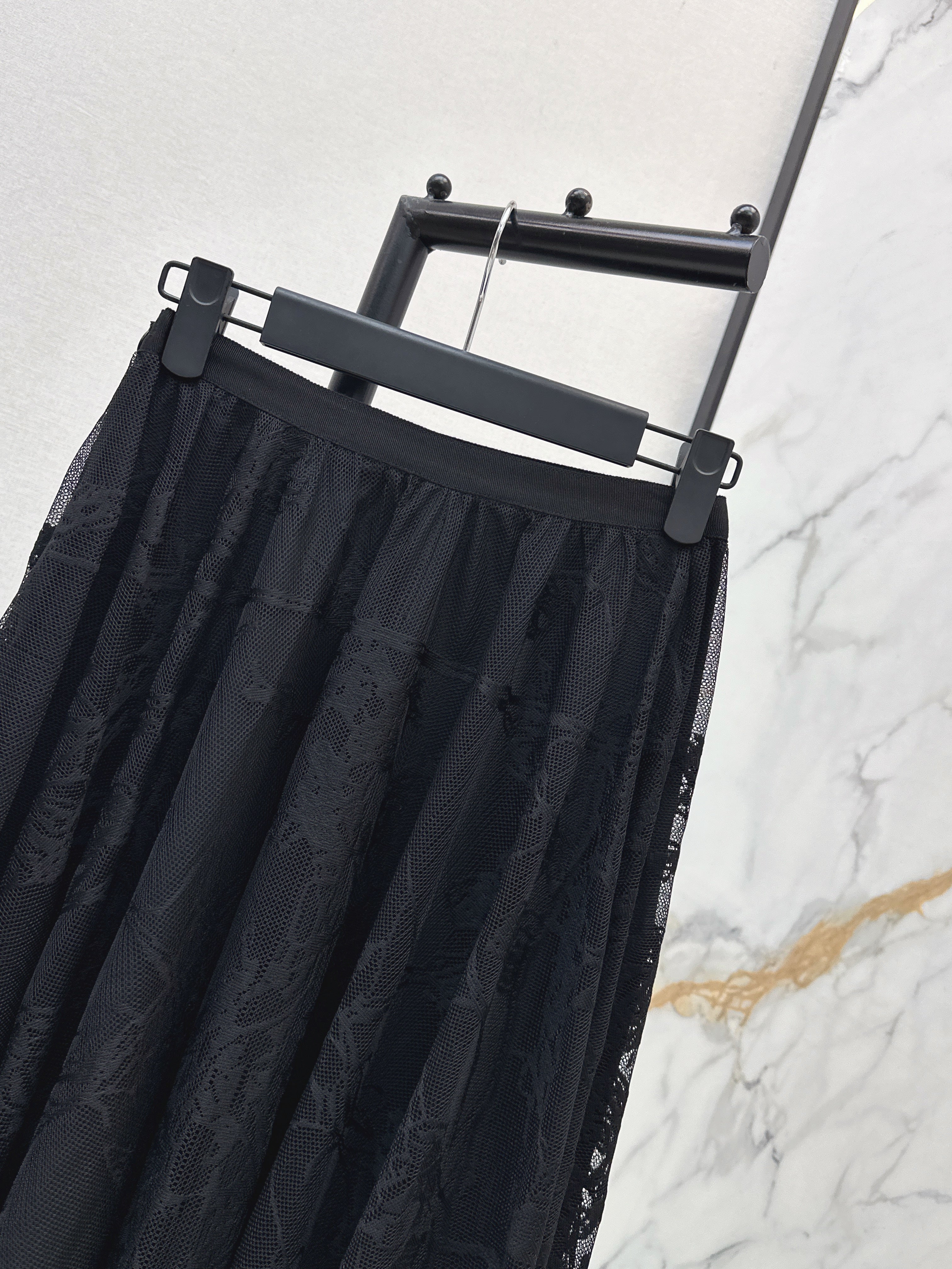 26SS French Jacquard Lace Maxi Skirt