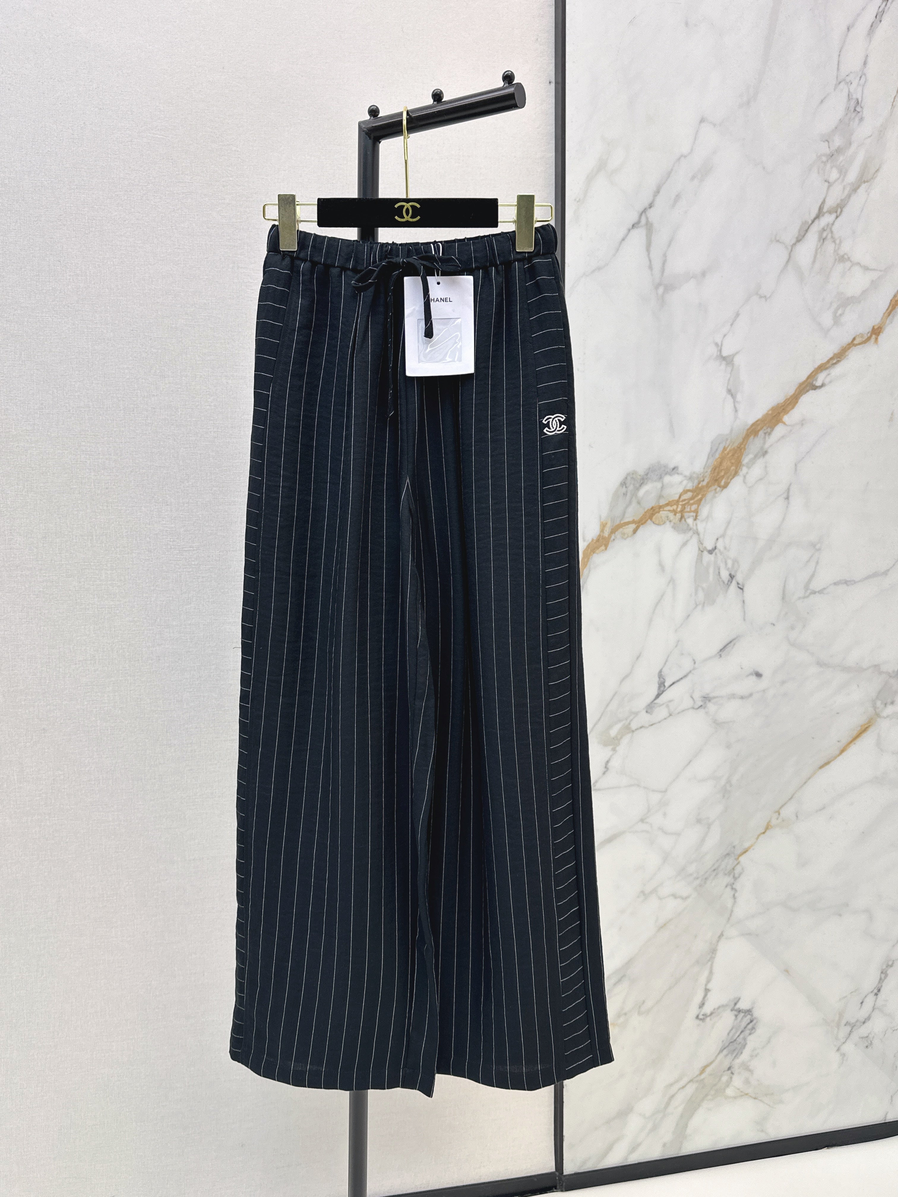 26SS Striped Embroidered Wide-Leg Trousers