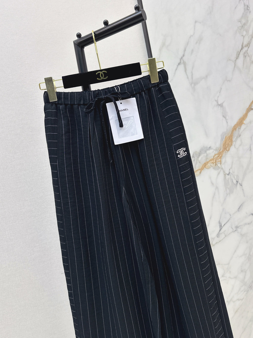 26SS Striped Embroidered Wide-Leg Trousers