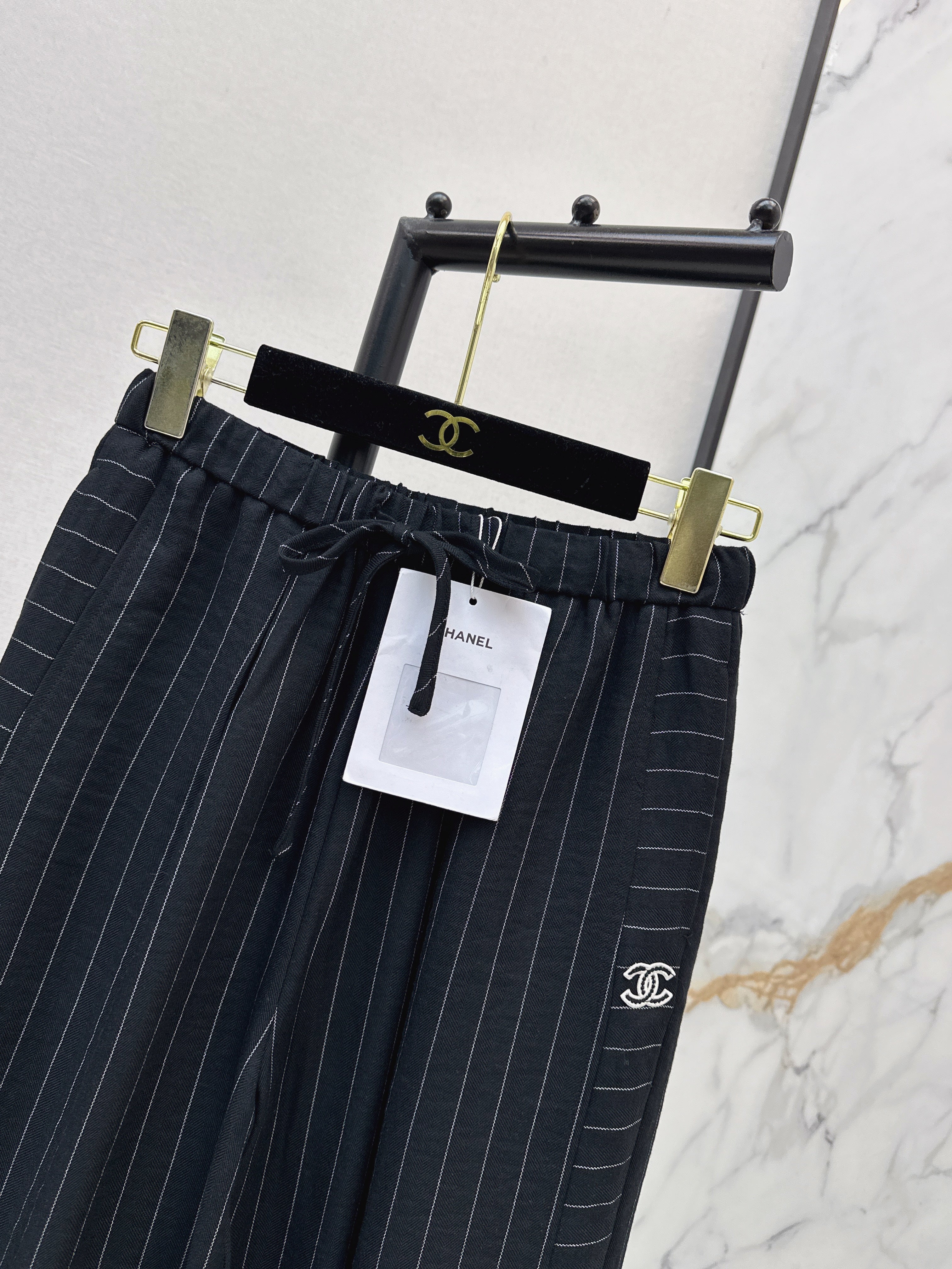 26SS Striped Embroidered Wide-Leg Trousers