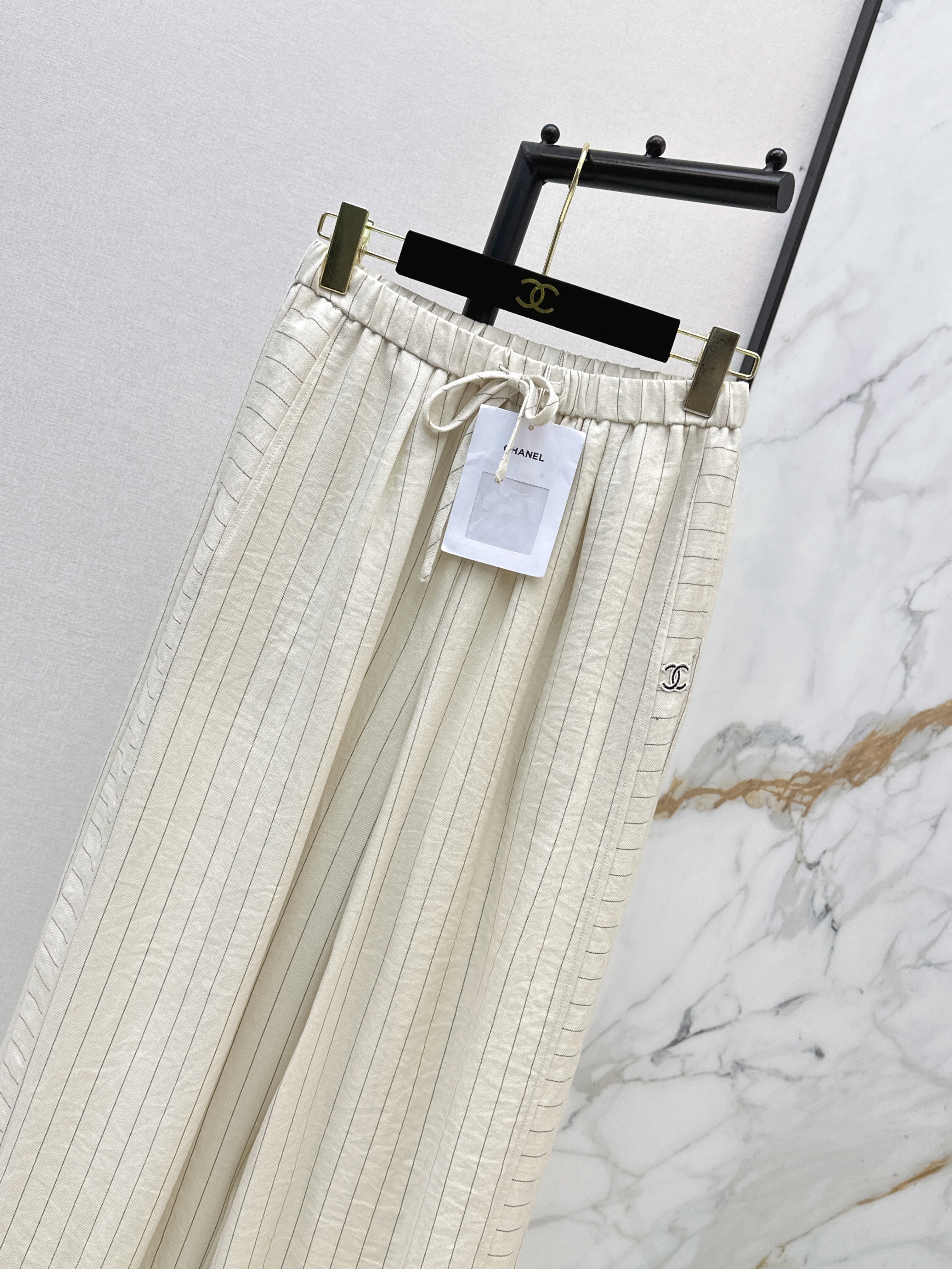 26SS Striped Embroidered Wide-Leg Trousers