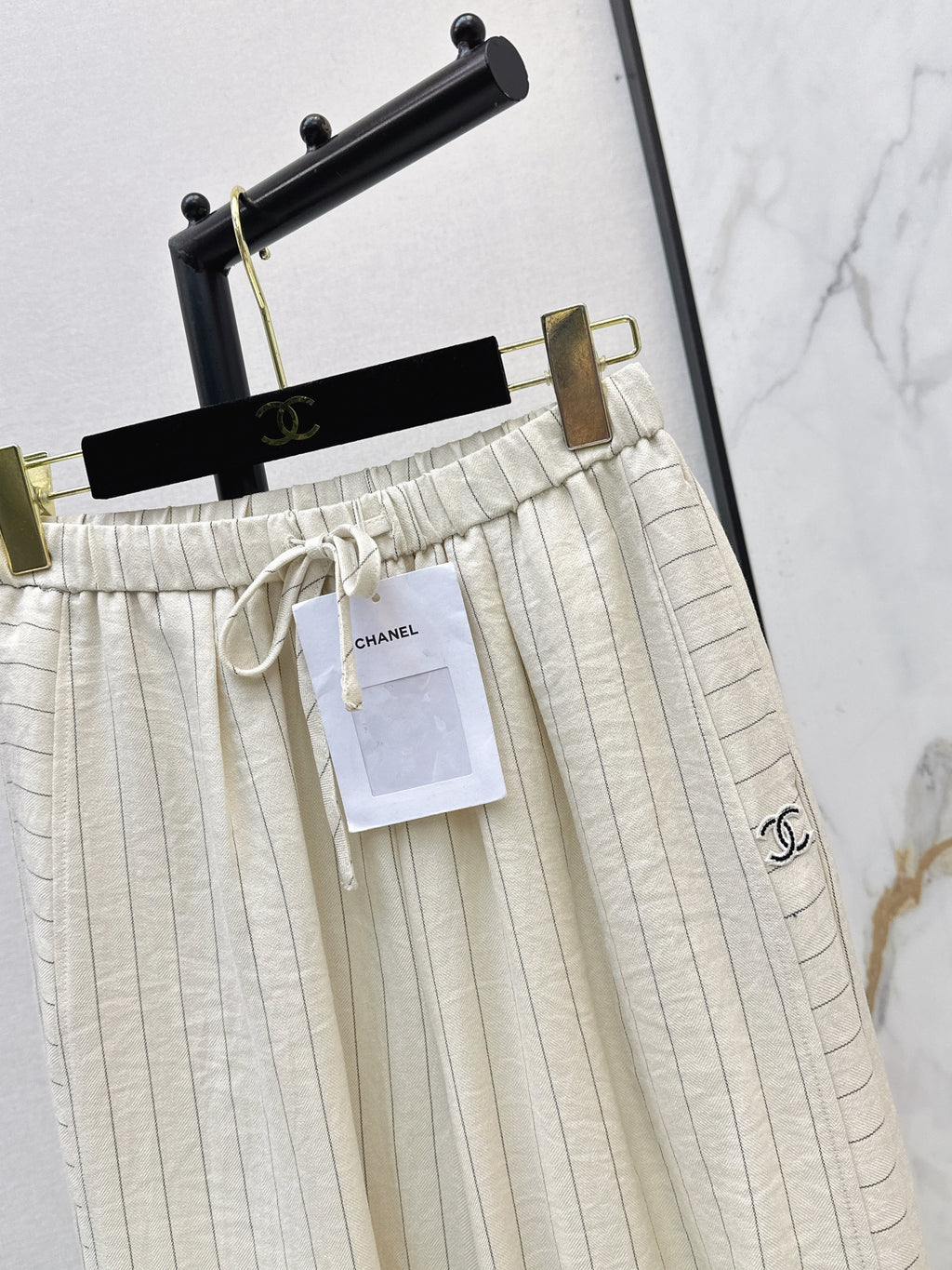 26SS Striped Embroidered Wide-Leg Trousers