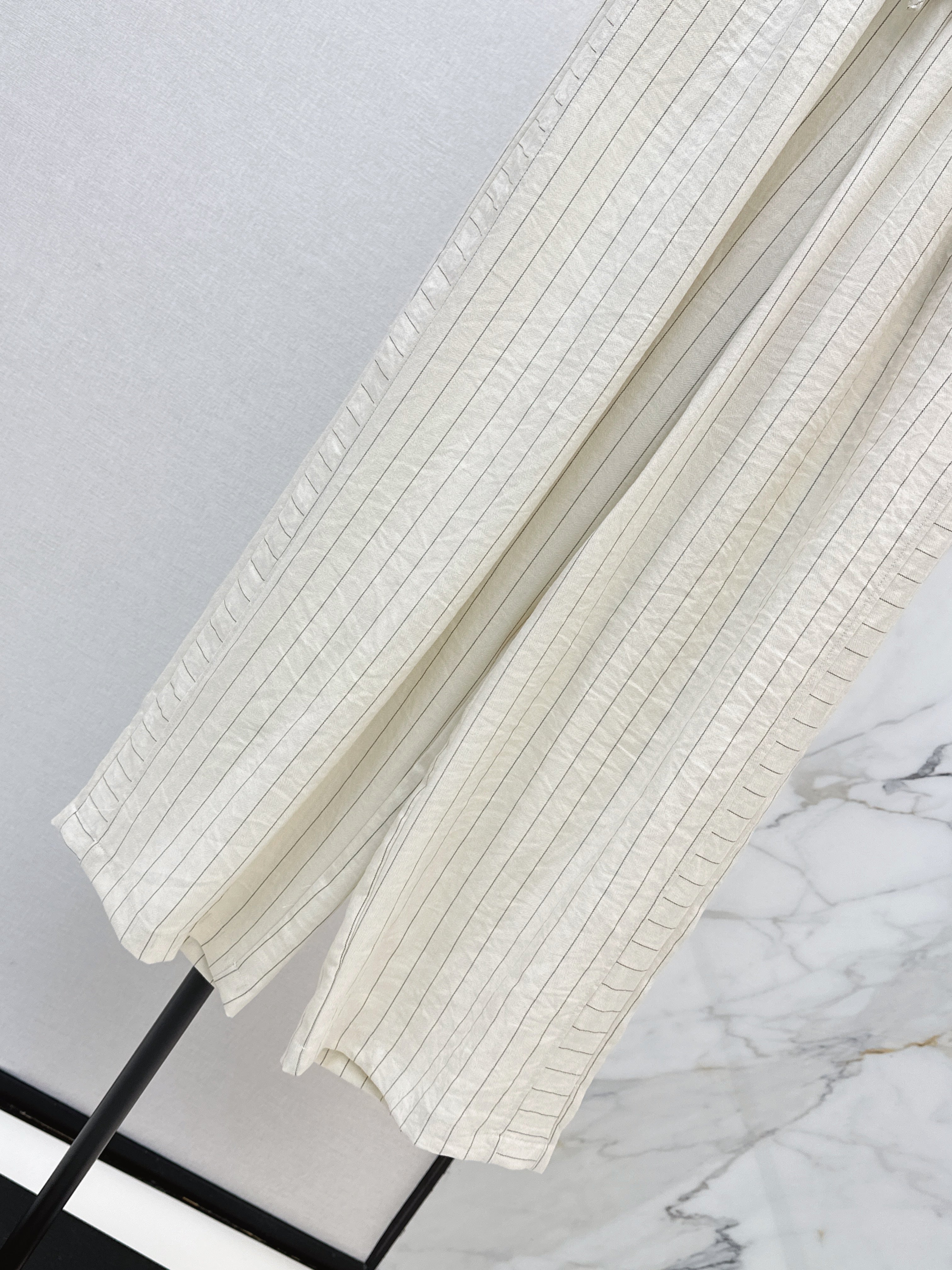 26SS Striped Embroidered Wide-Leg Trousers