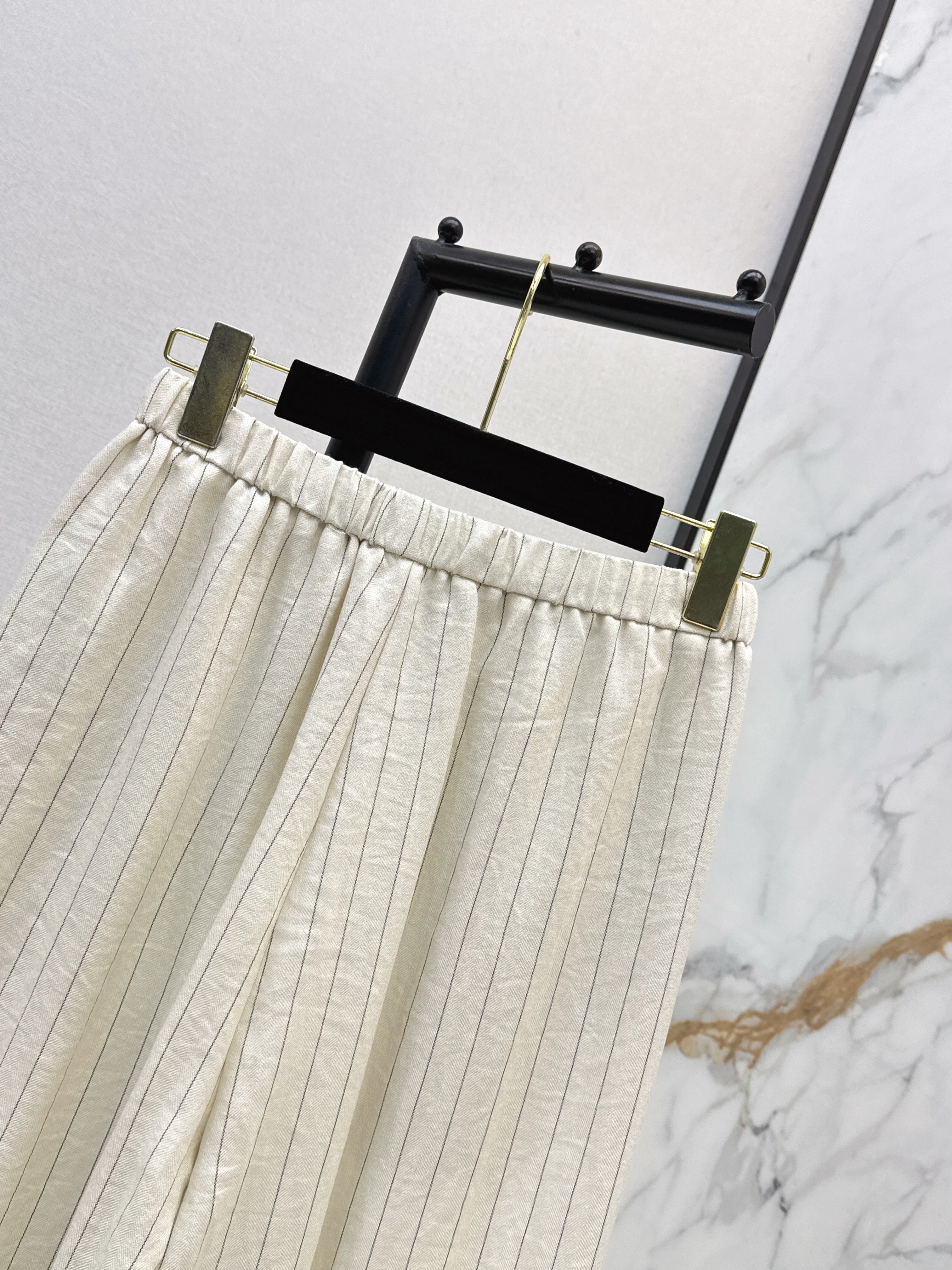 26SS Striped Embroidered Wide-Leg Trousers