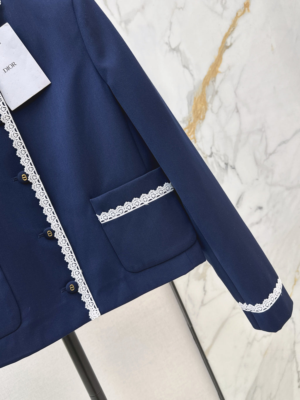 26SS Contrast-Trimmed Lace-Detailed Crewneck Jacket