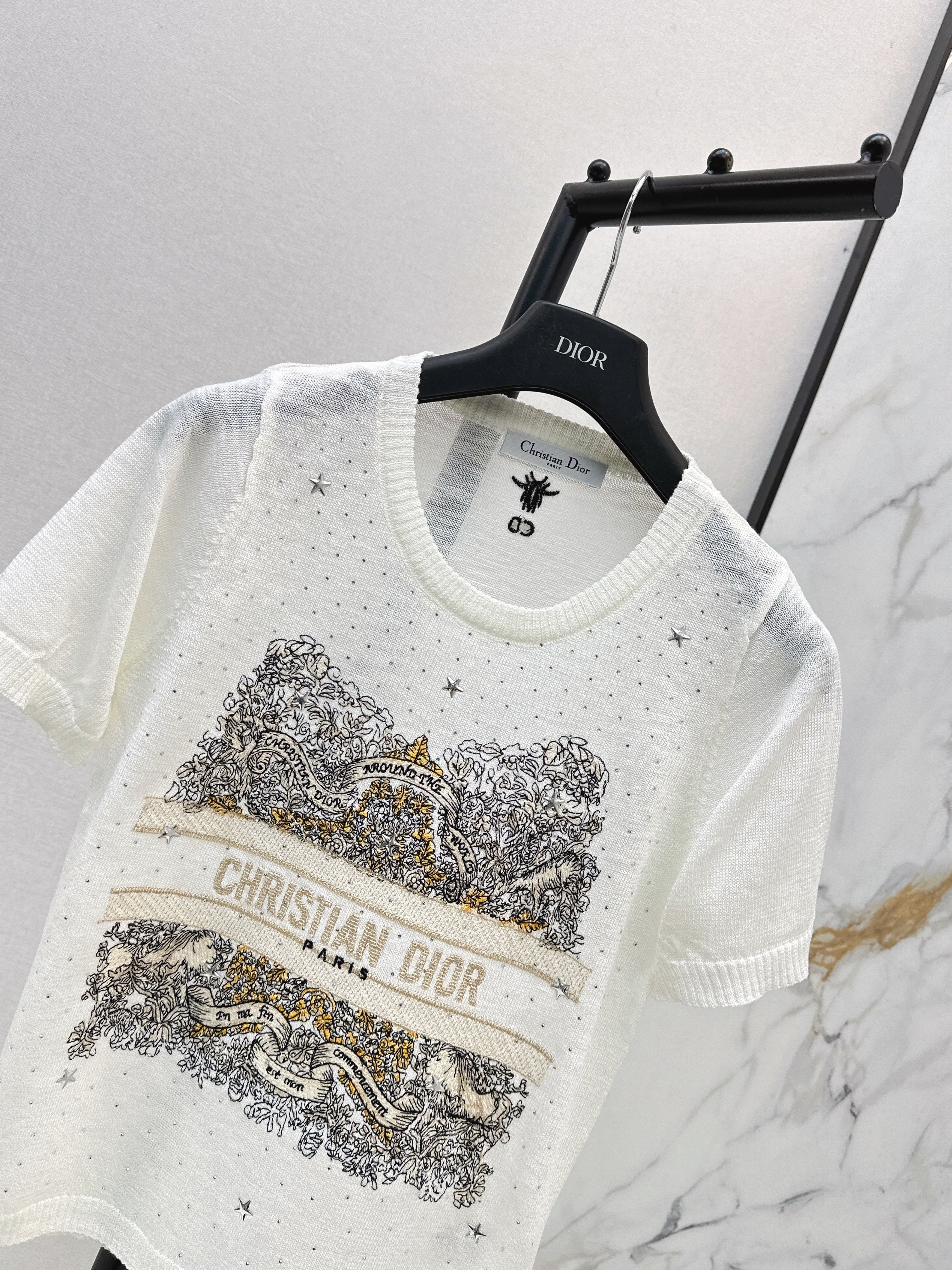 26SS — Embroidered Short-Sleeve Knit Top