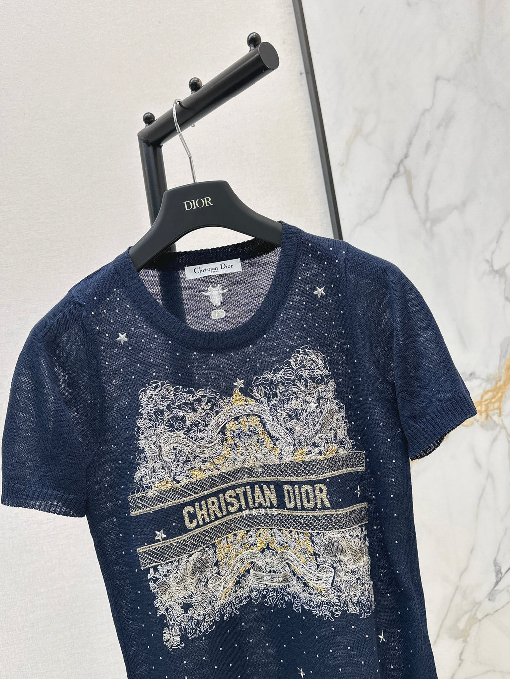 26SS — Embroidered Short-Sleeve Knit Top