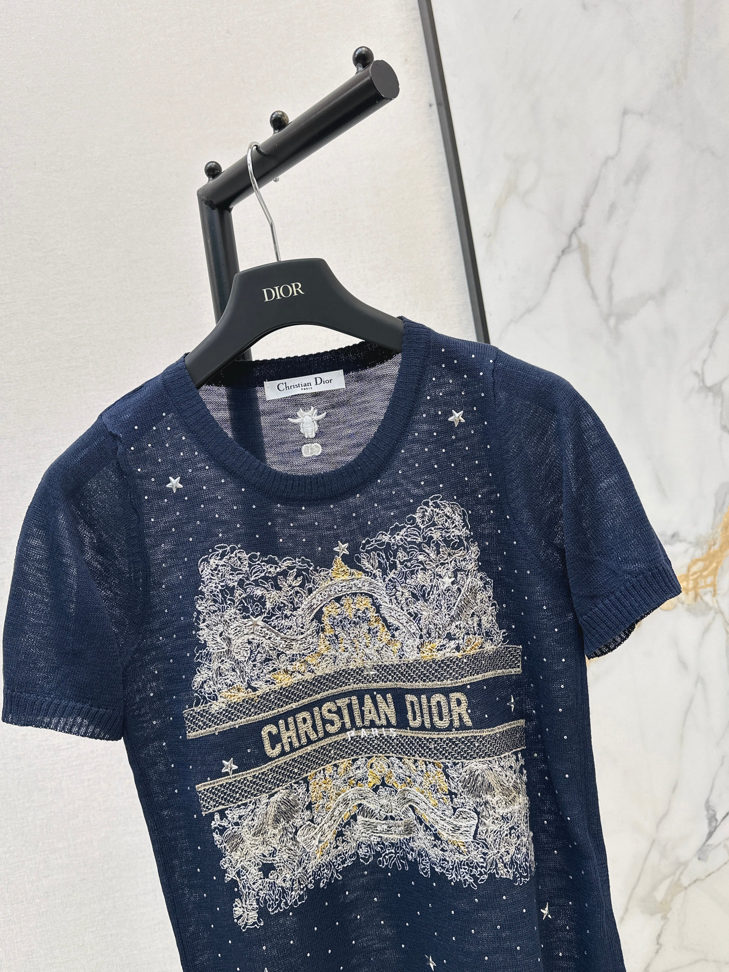 26SS — Embroidered Short-Sleeve Knit Top
