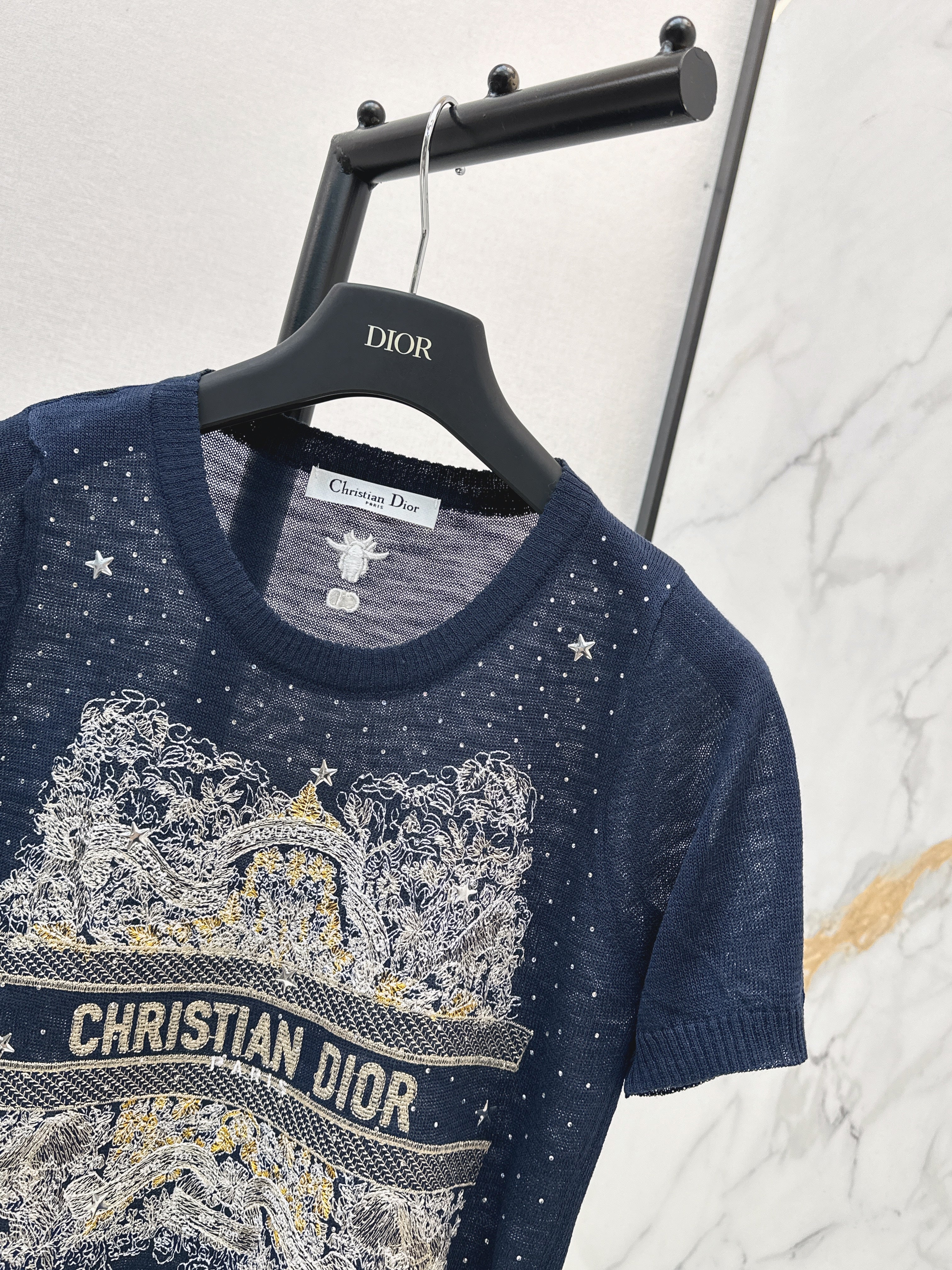 26SS — Embroidered Short-Sleeve Knit Top