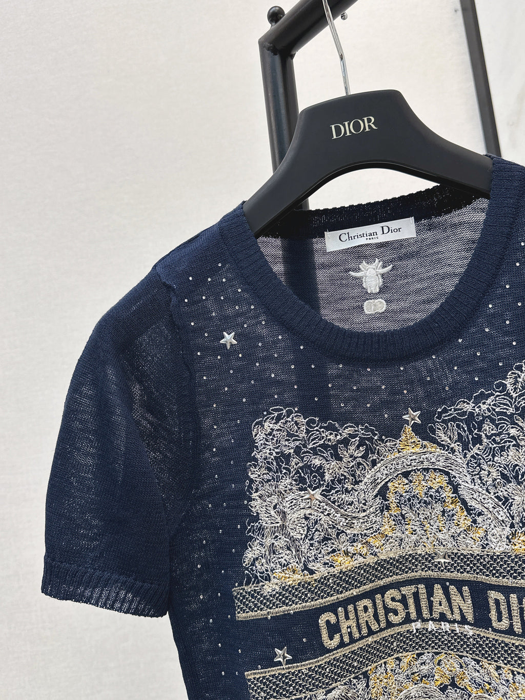 26SS — Embroidered Short-Sleeve Knit Top