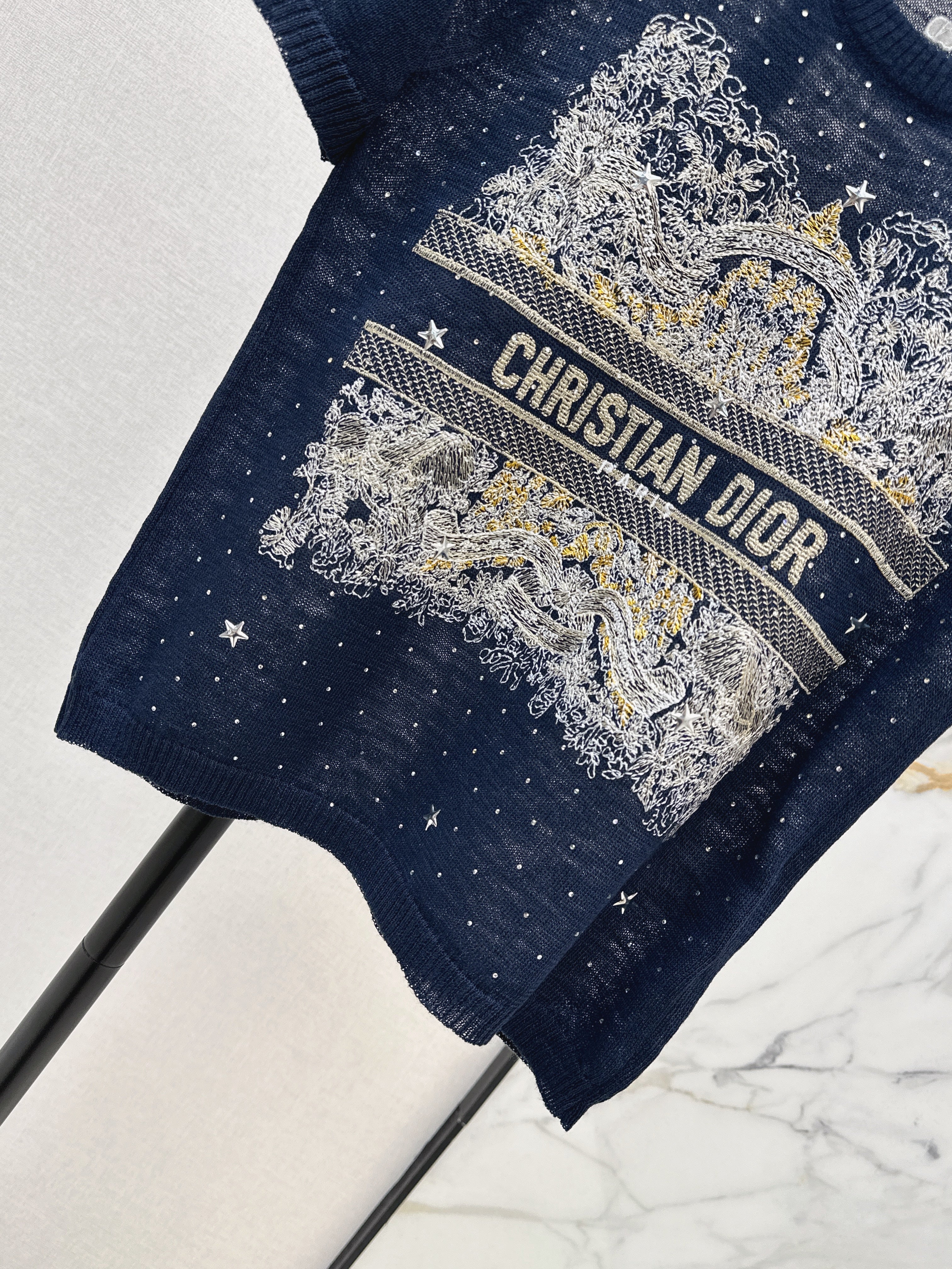 26SS — Embroidered Short-Sleeve Knit Top