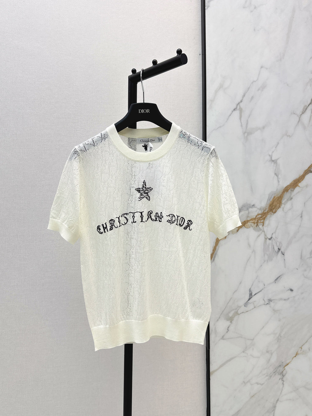 SS26 — Jacquard-Knit Cropped Short-Sleeve Top