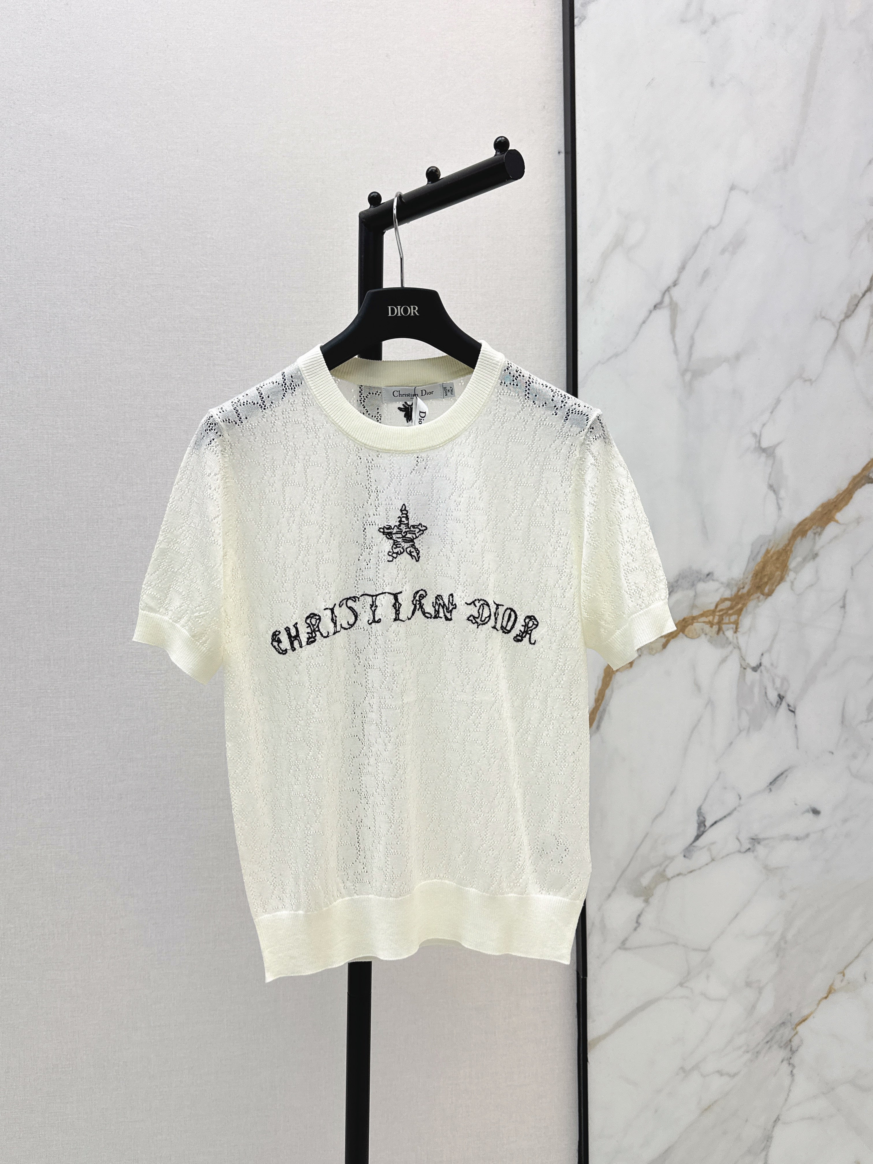 SS26 — Jacquard-Knit Cropped Short-Sleeve Top