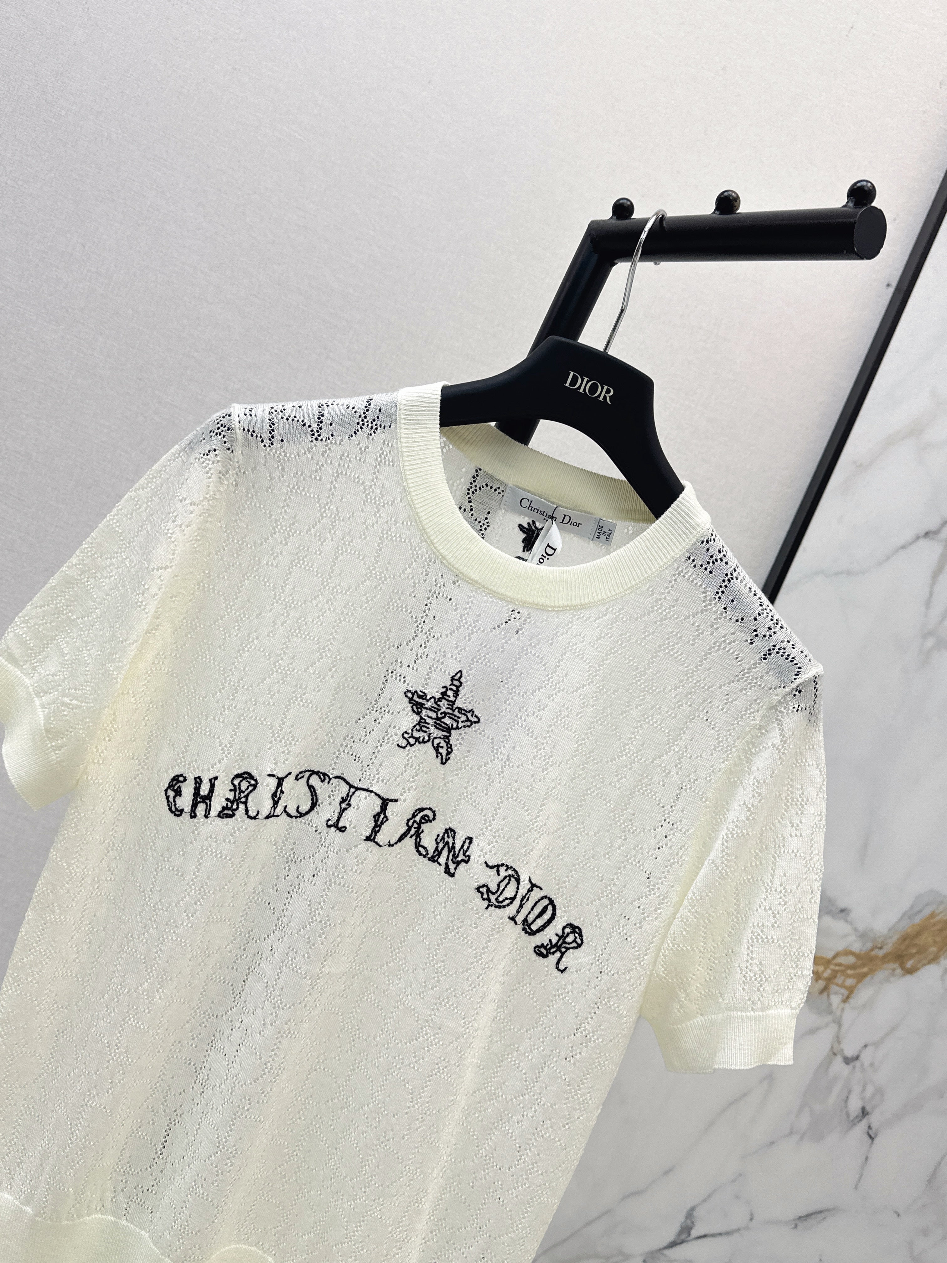 SS26 — Jacquard-Knit Cropped Short-Sleeve Top