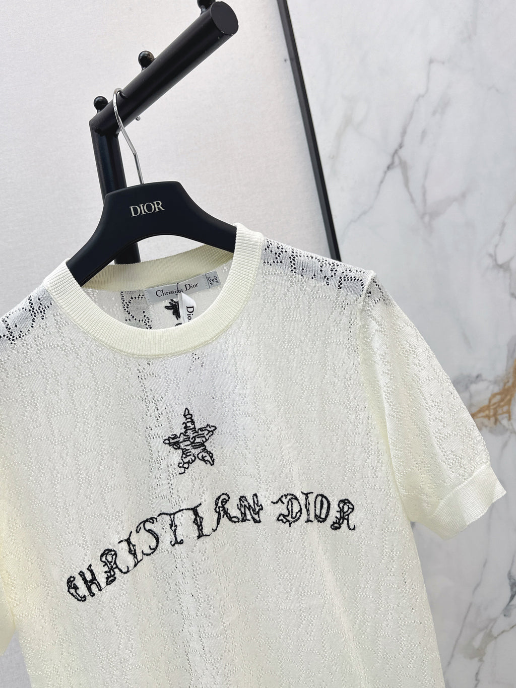 SS26 — Jacquard-Knit Cropped Short-Sleeve Top