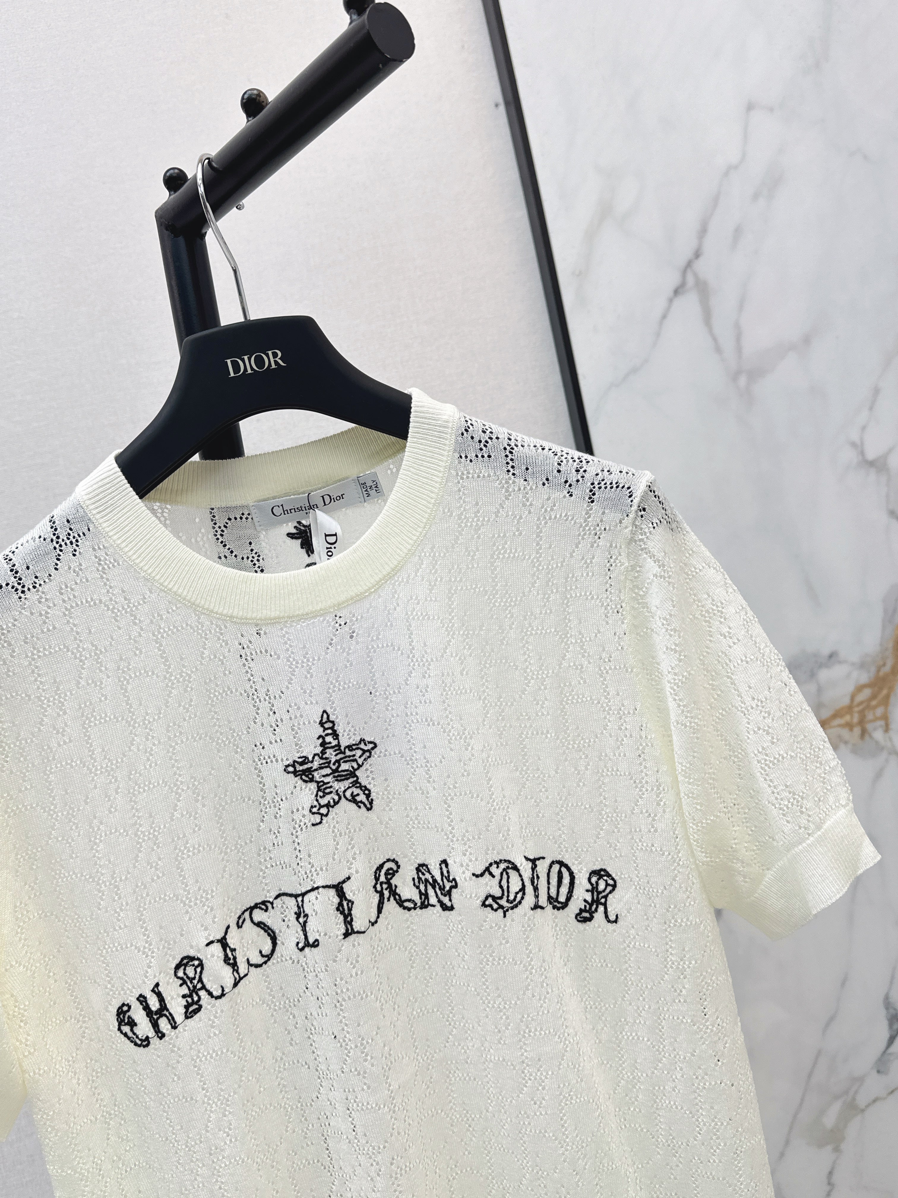 SS26 — Jacquard-Knit Cropped Short-Sleeve Top