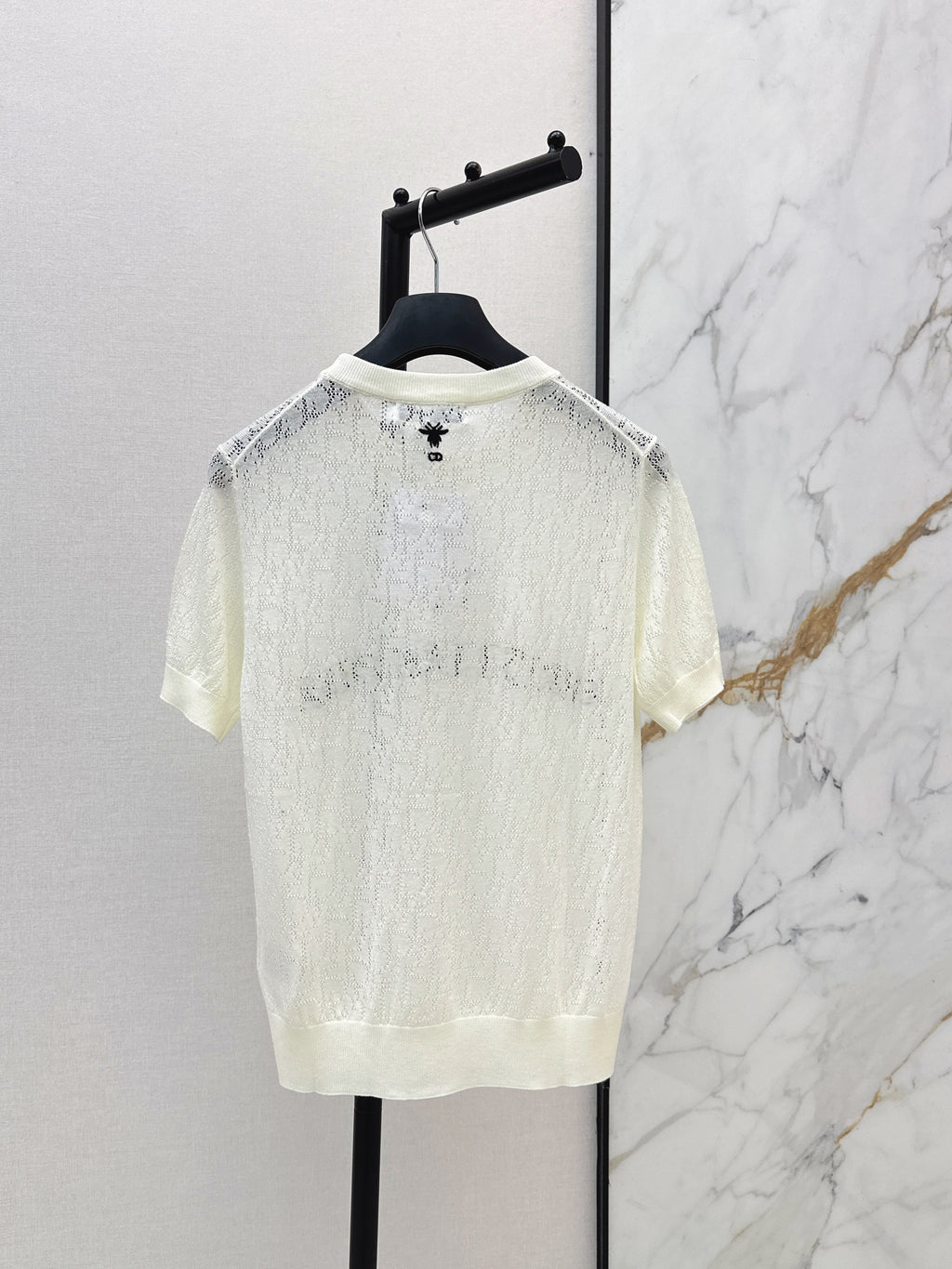 SS26 — Jacquard-Knit Cropped Short-Sleeve Top