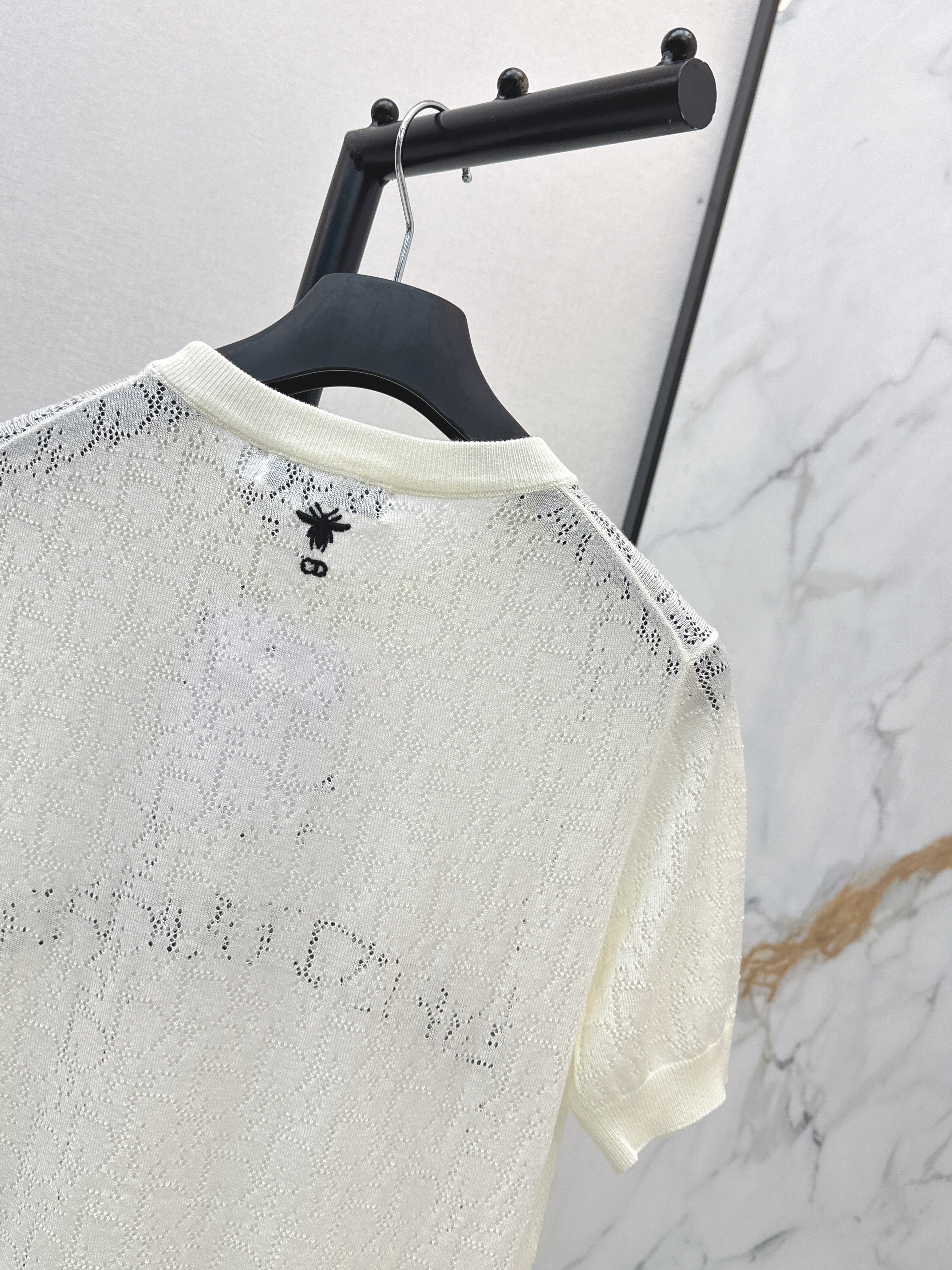 SS26 — Jacquard-Knit Cropped Short-Sleeve Top