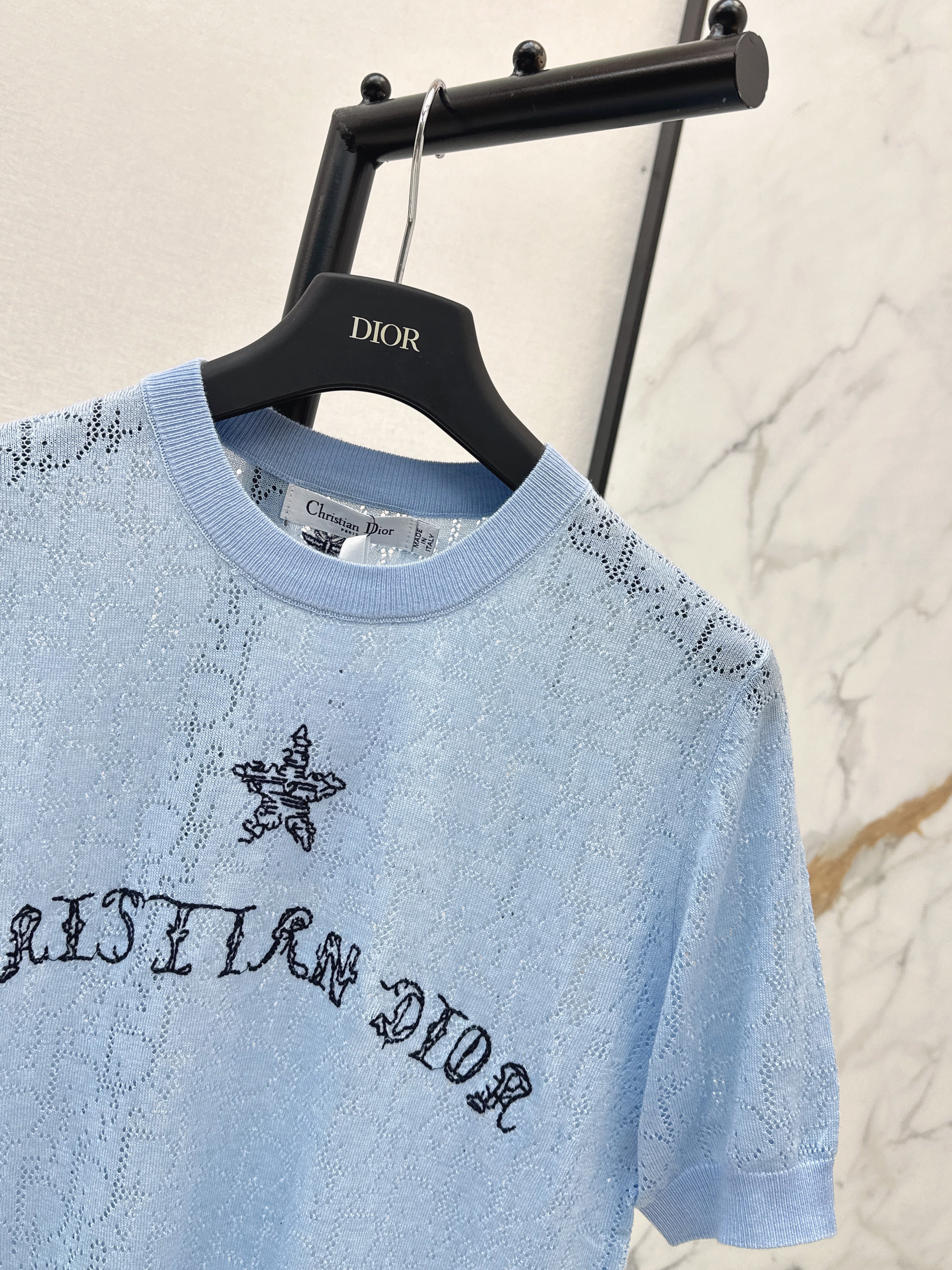 SS26 — Jacquard-Knit Cropped Short-Sleeve Top