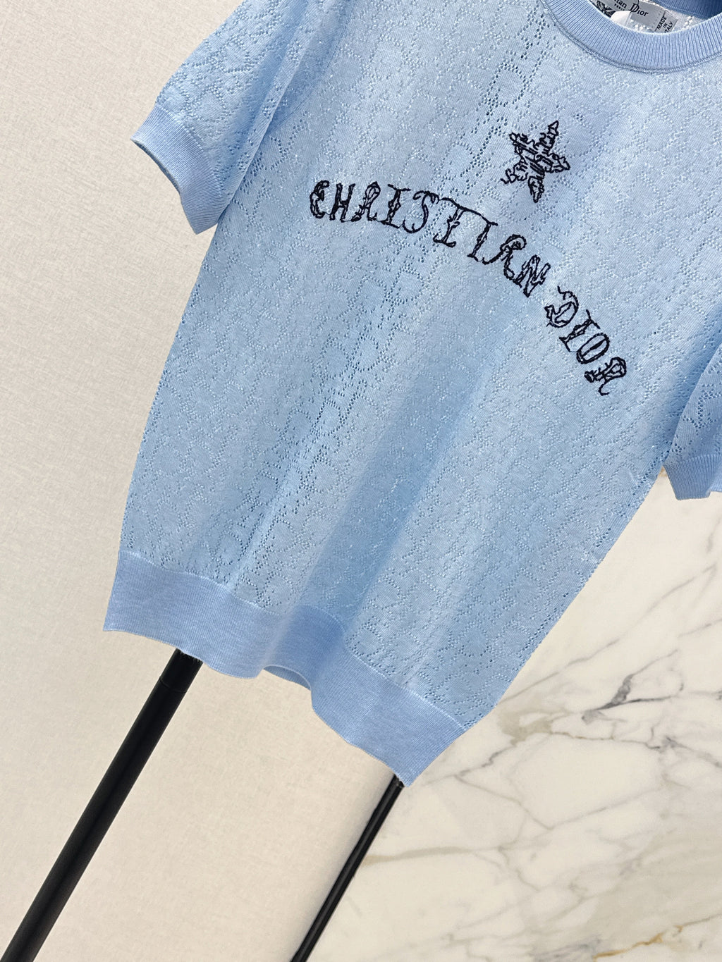 SS26 — Jacquard-Knit Cropped Short-Sleeve Top