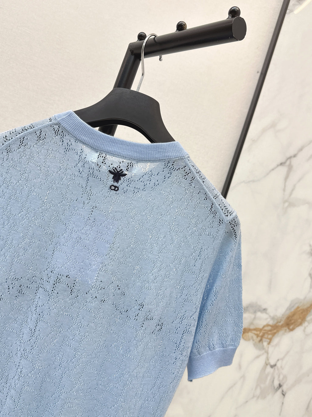 SS26 — Jacquard-Knit Cropped Short-Sleeve Top
