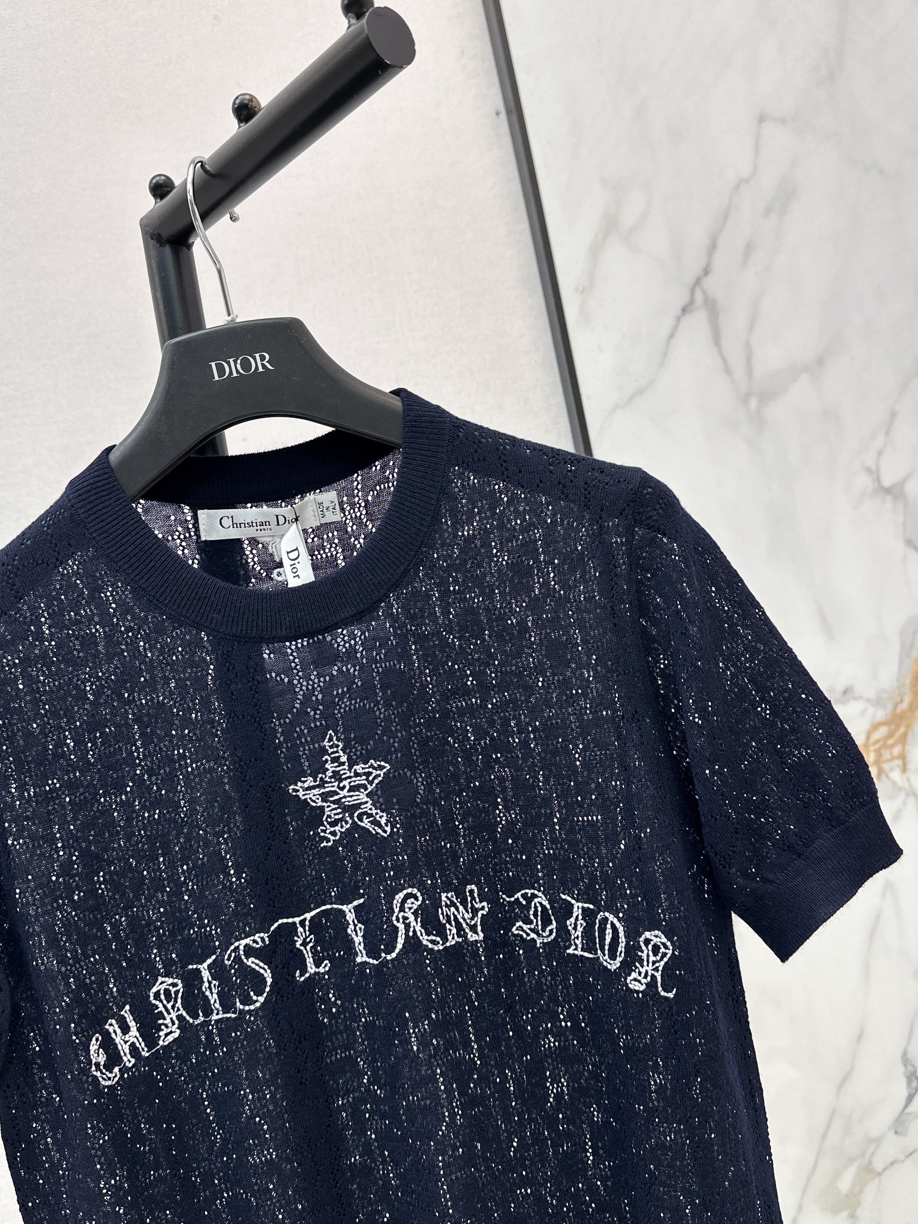 SS26 — Jacquard-Knit Cropped Short-Sleeve Top