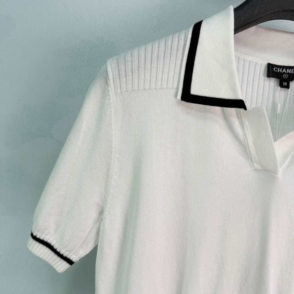 26  New White Knitted Polo Shirt
