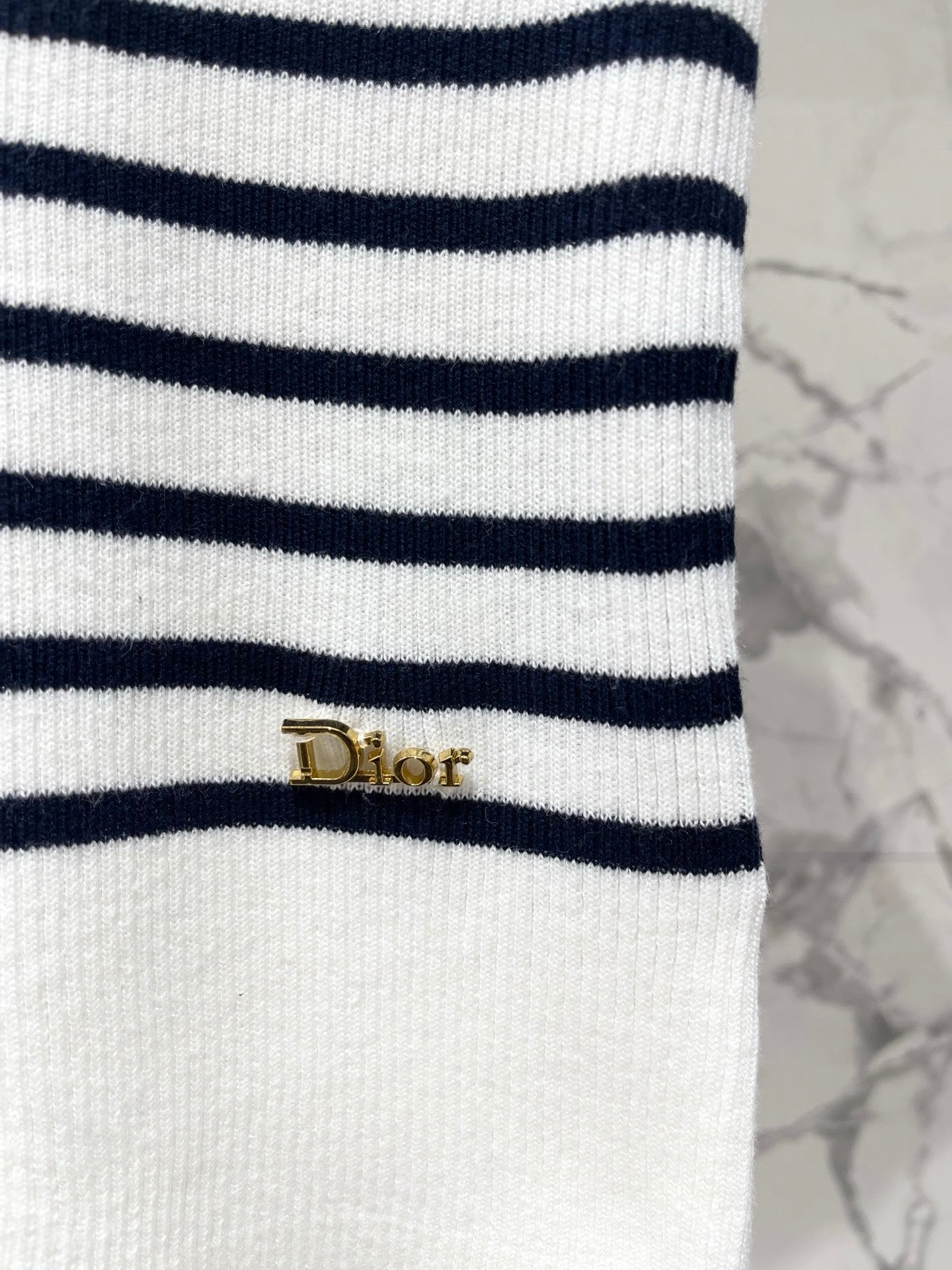 26  New Striped Short-Sleeve Knit Top with Metal Lettering and Crew Neck