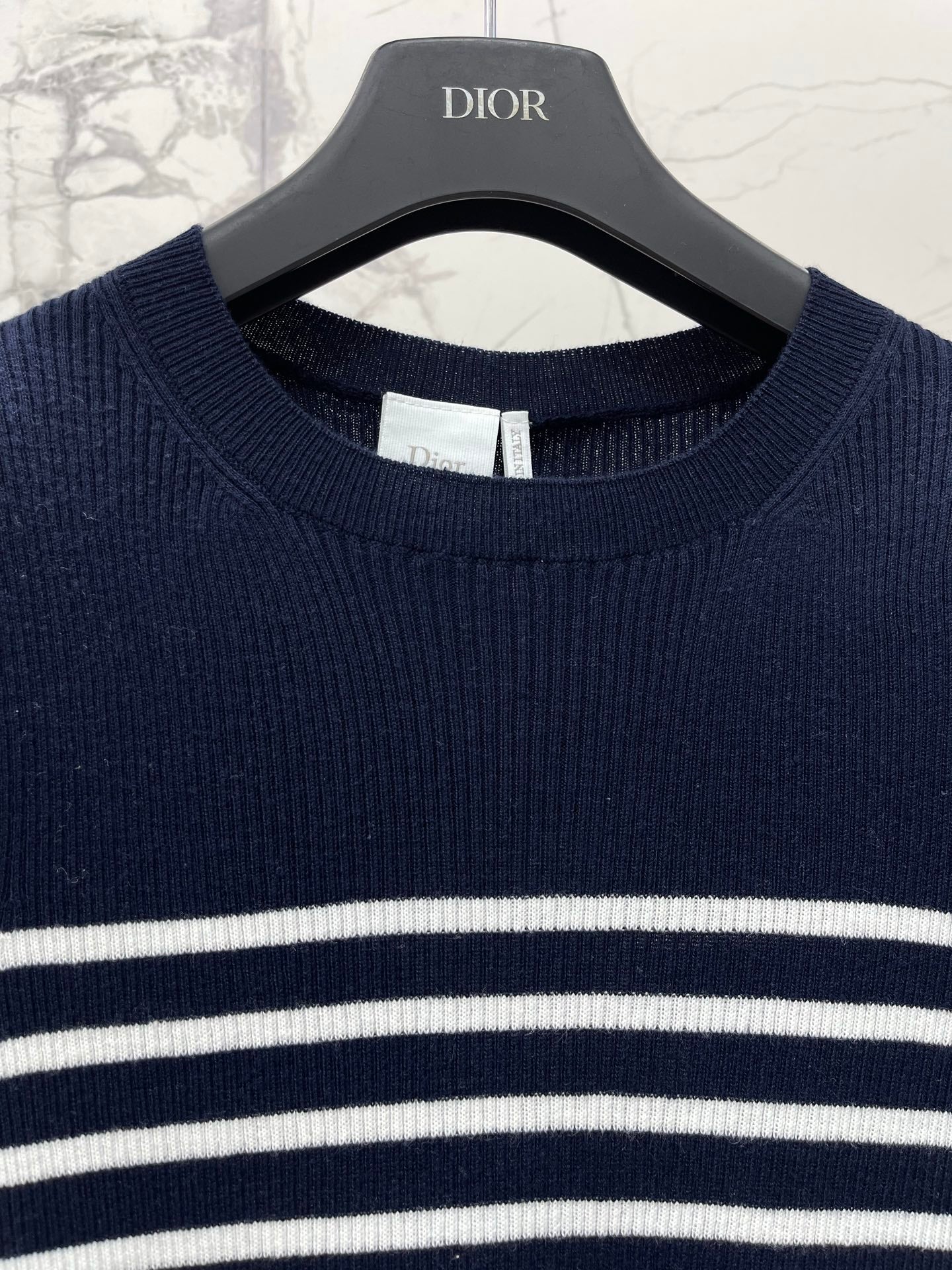 26  New Striped Short-Sleeve Knit Top with Metal Lettering and Crew Neck