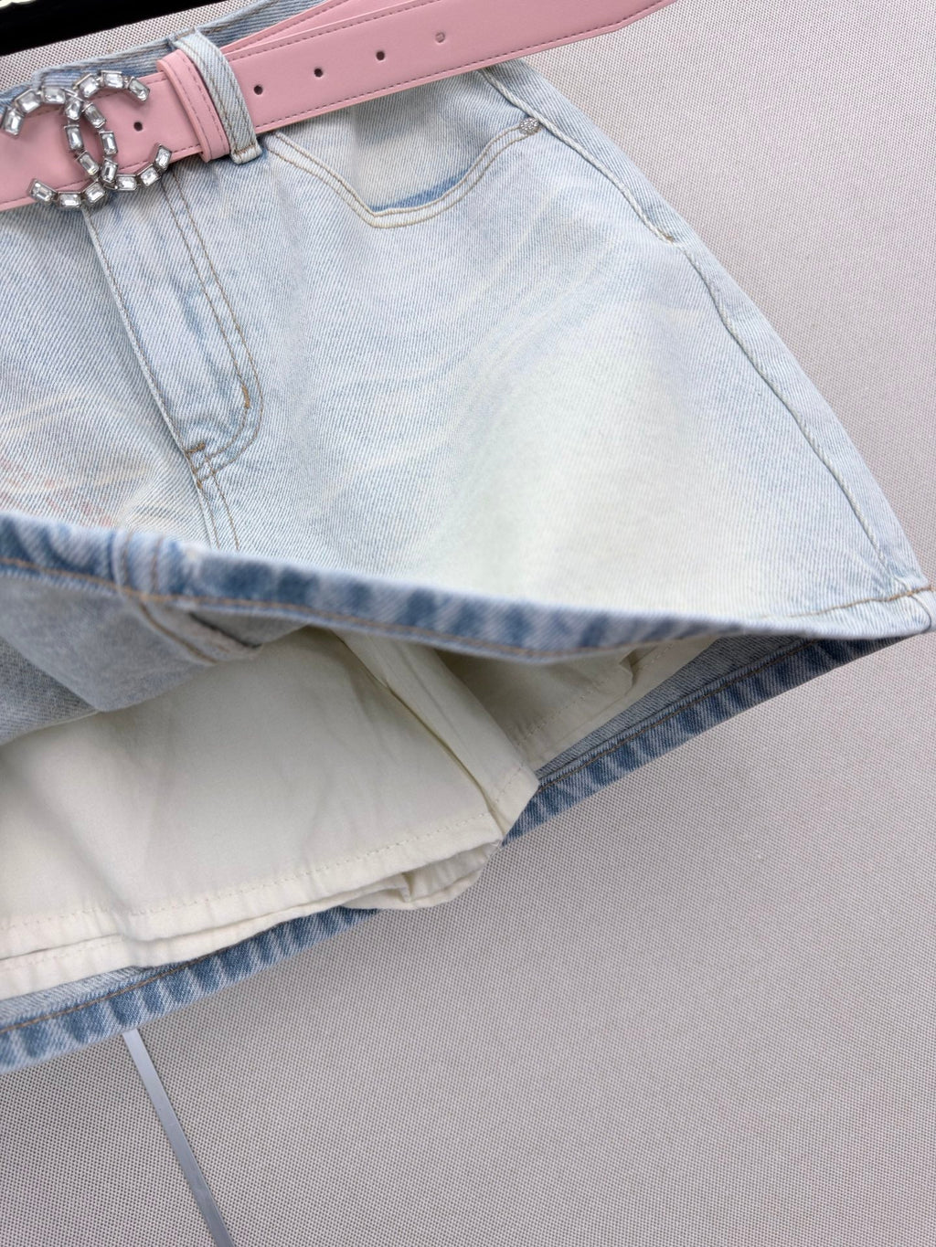 26SS New Arrival: Rhinestone-Embellished Denim Mini A-Line Skirt