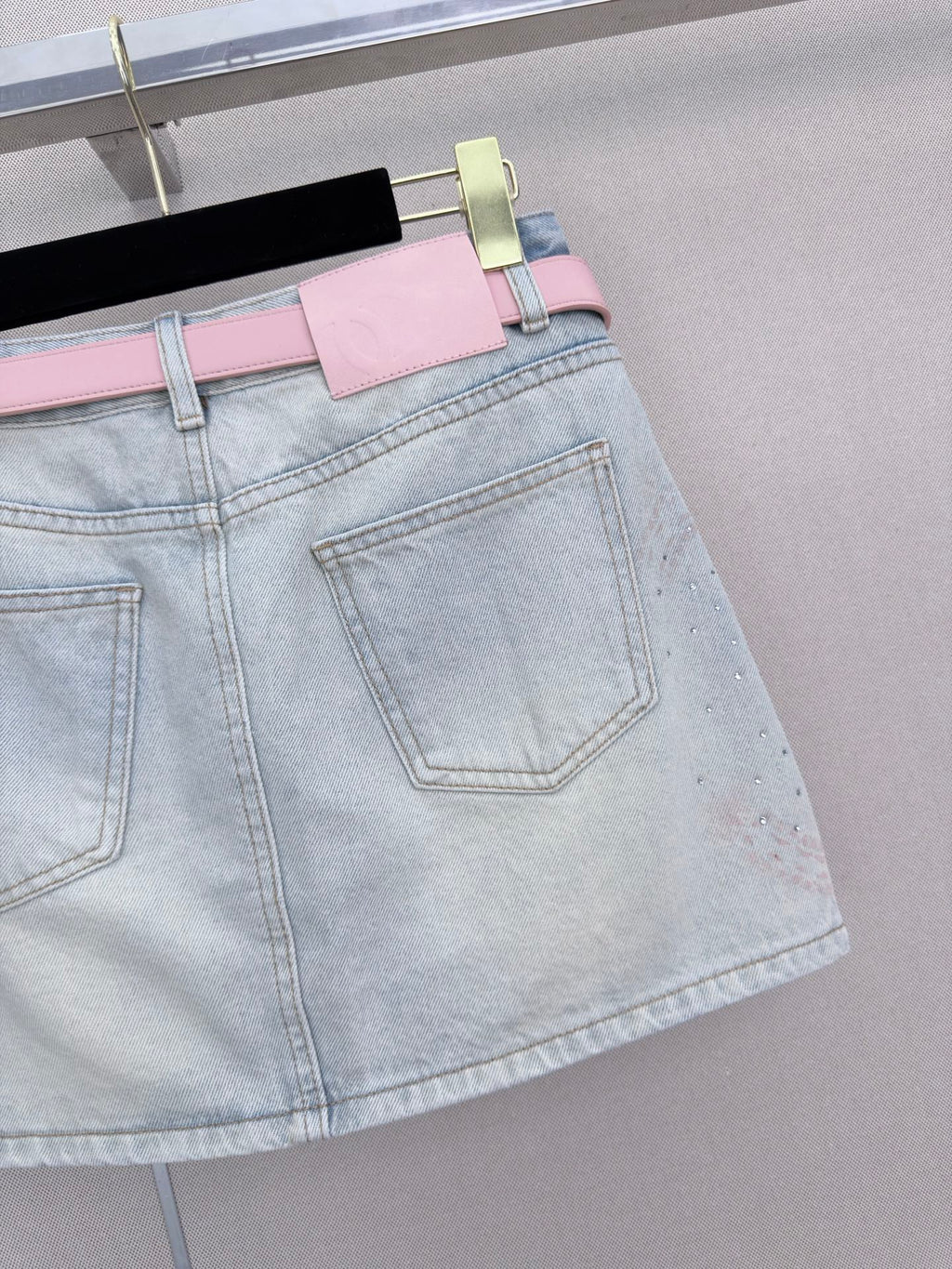 26SS New Arrival: Rhinestone-Embellished Denim Mini A-Line Skirt