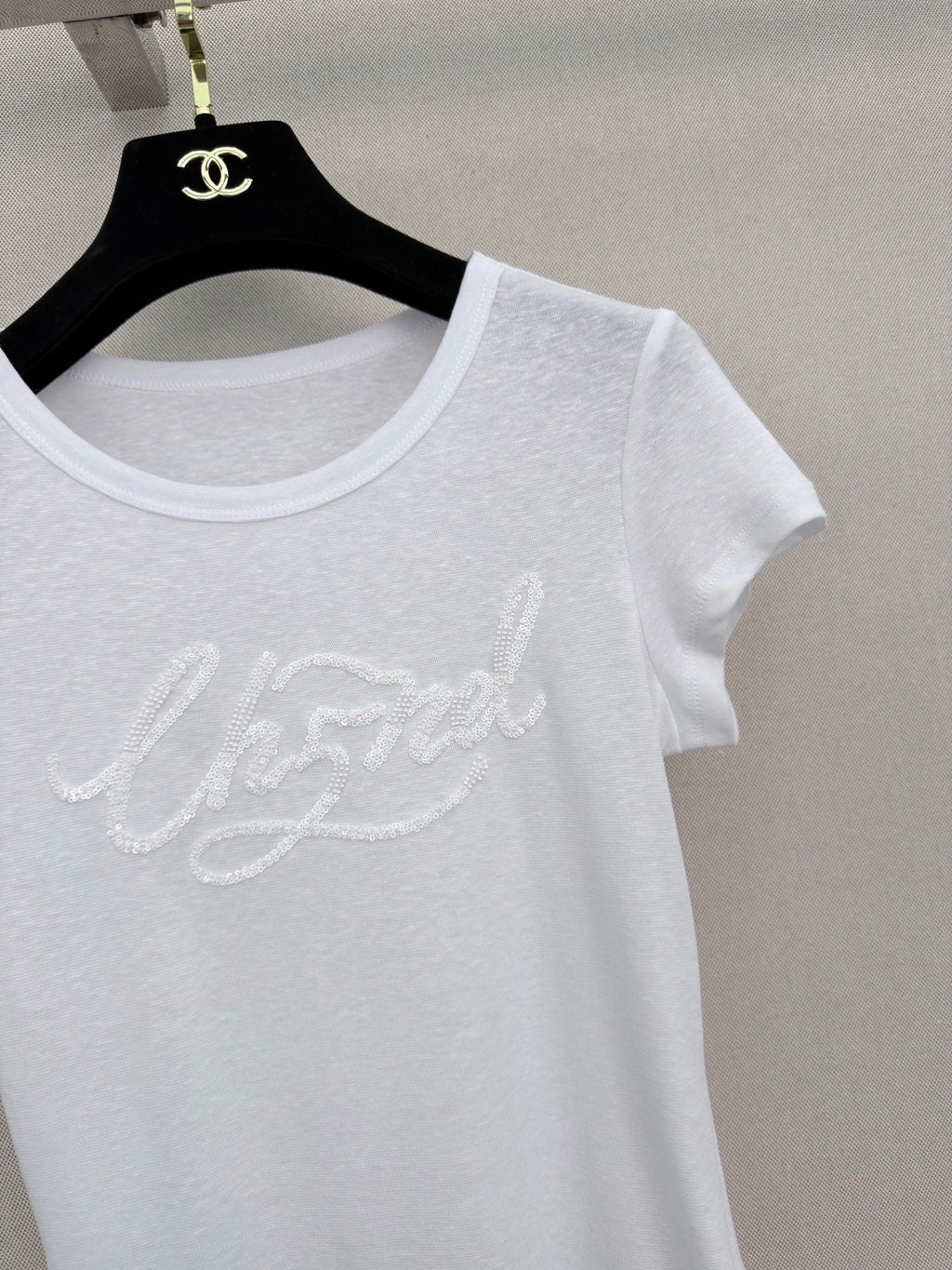 26 New Style: Beaded & Sequined Letter Crewneck Short-Sleeve Top