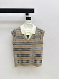 26SS - New Color-Blocked Striped Knit Sweater with Lapel