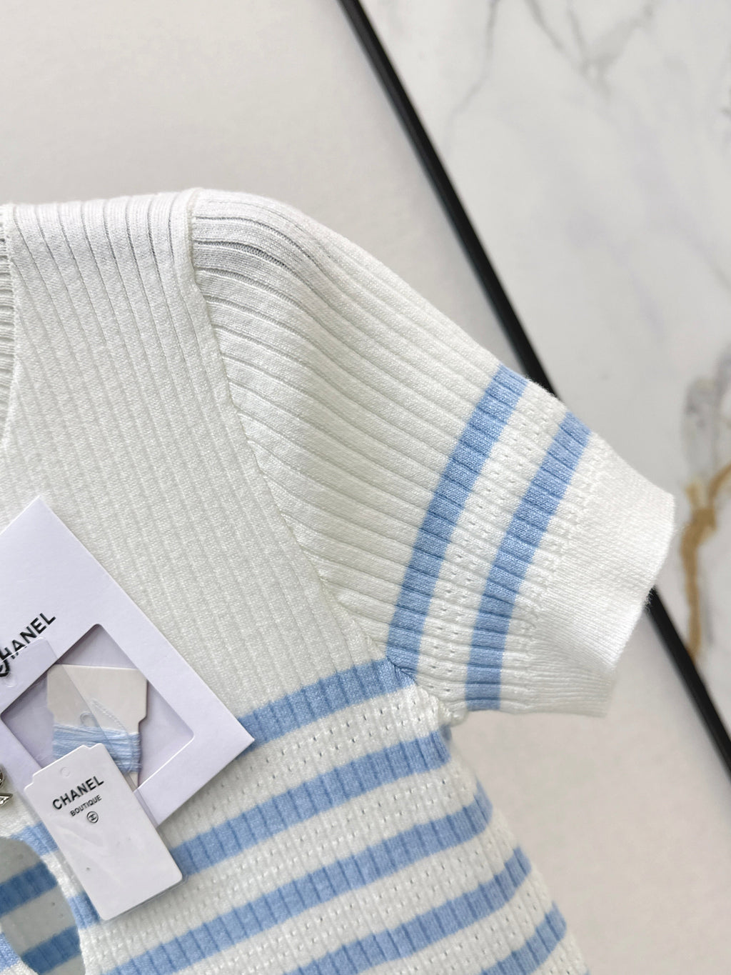 26SS - New striped knit top with bow embellishment