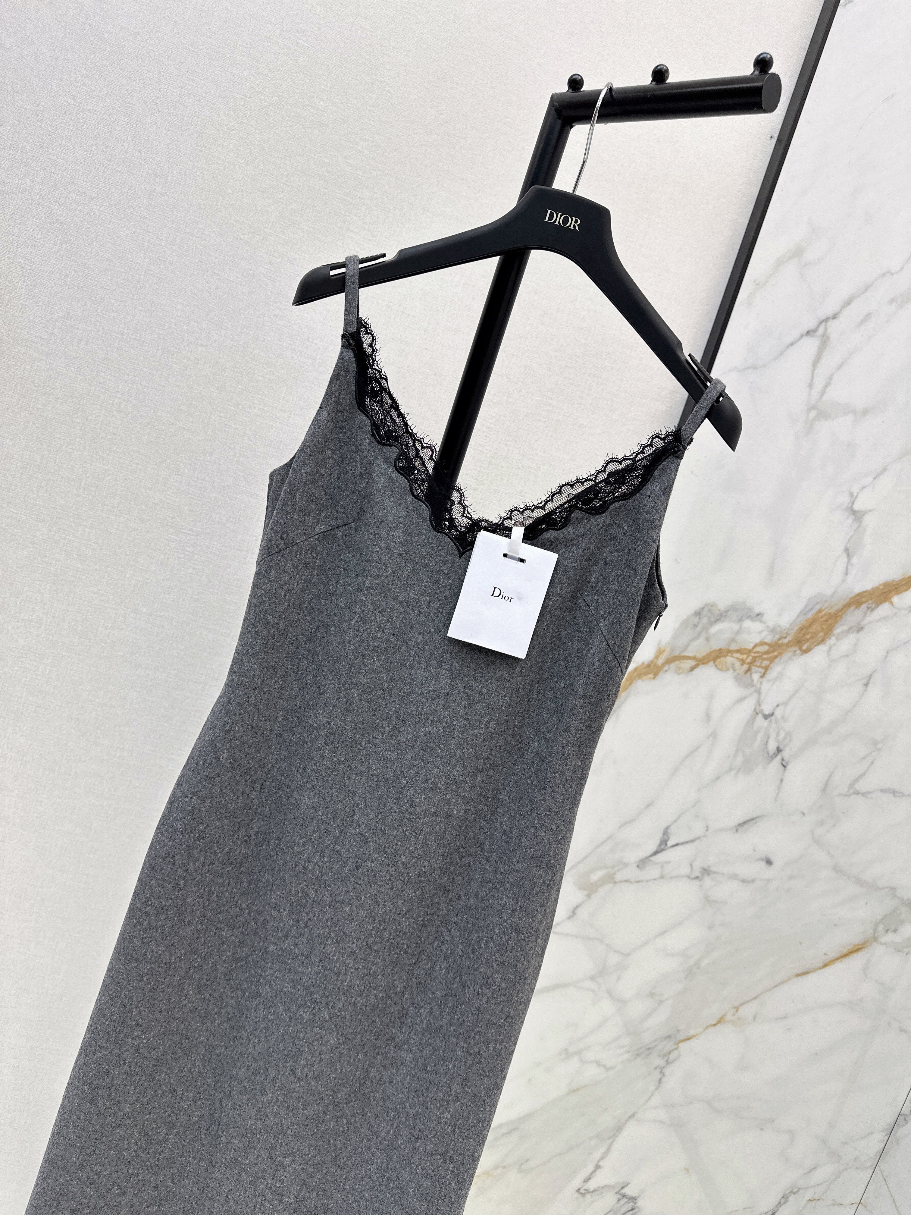 Newest early autumn style high-end gray patchwork lace slip dress