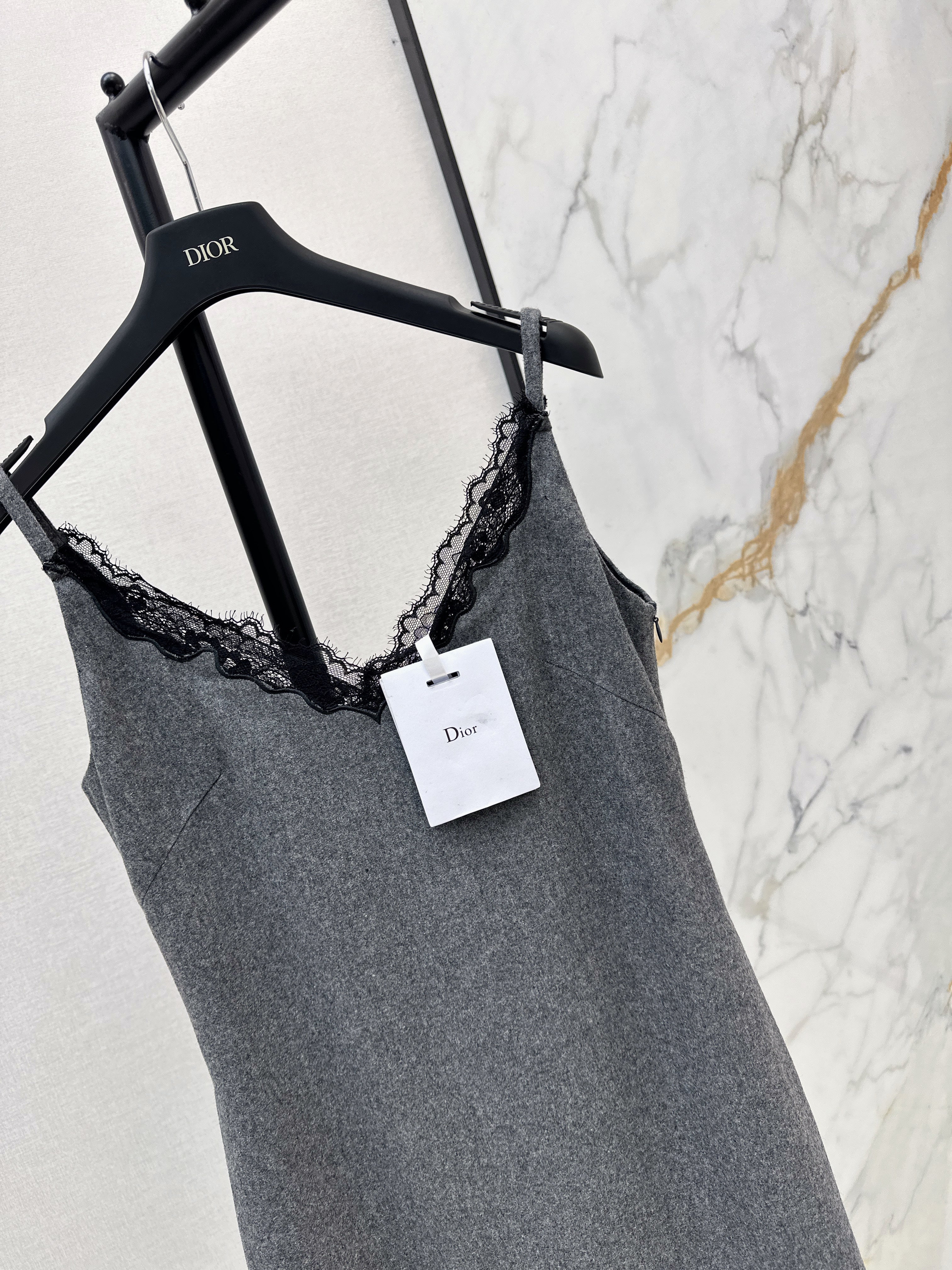 Newest early autumn style high-end gray patchwork lace slip dress