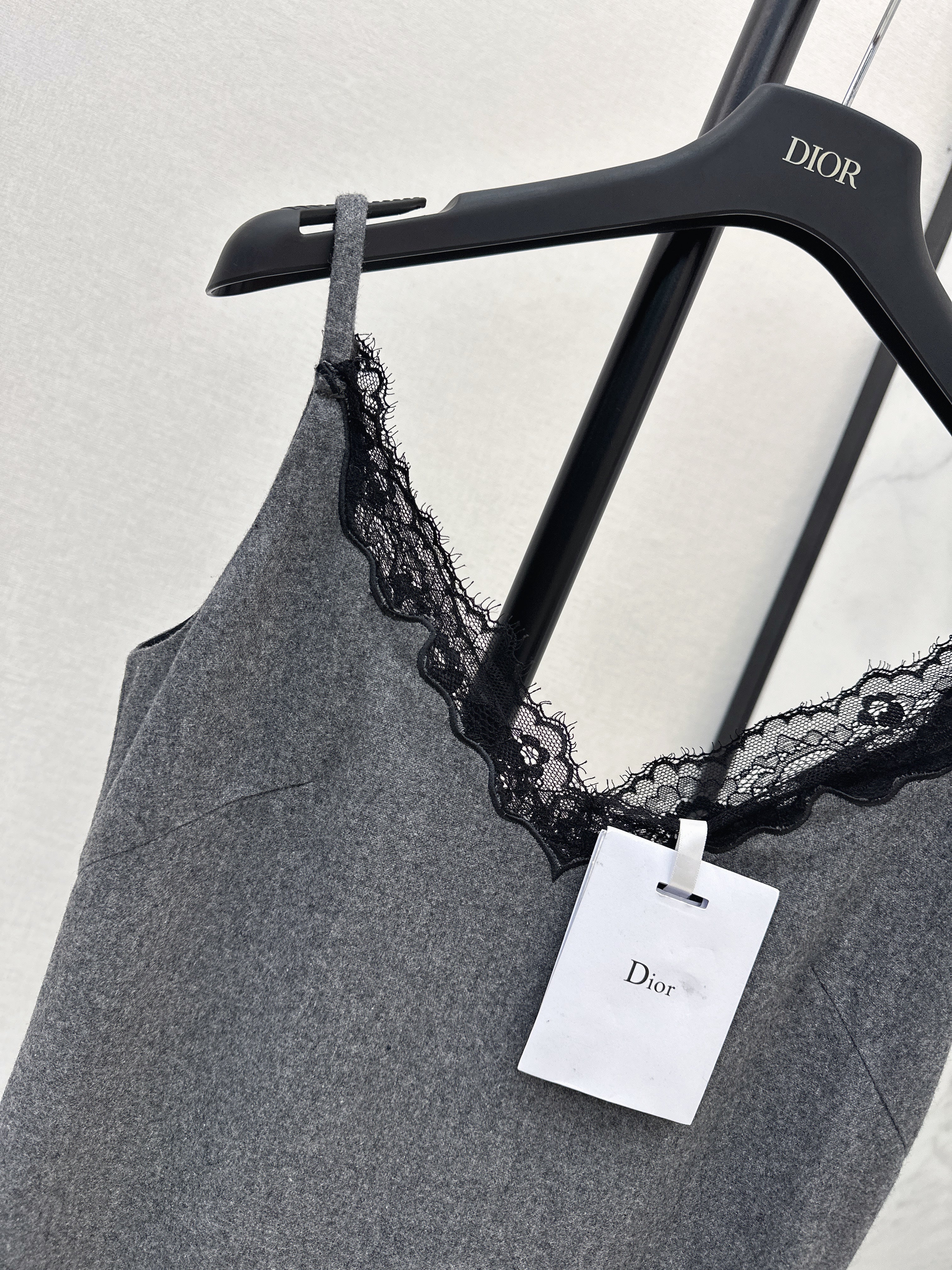 Newest early autumn style high-end gray patchwork lace slip dress