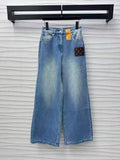 Leather brand denim trousers